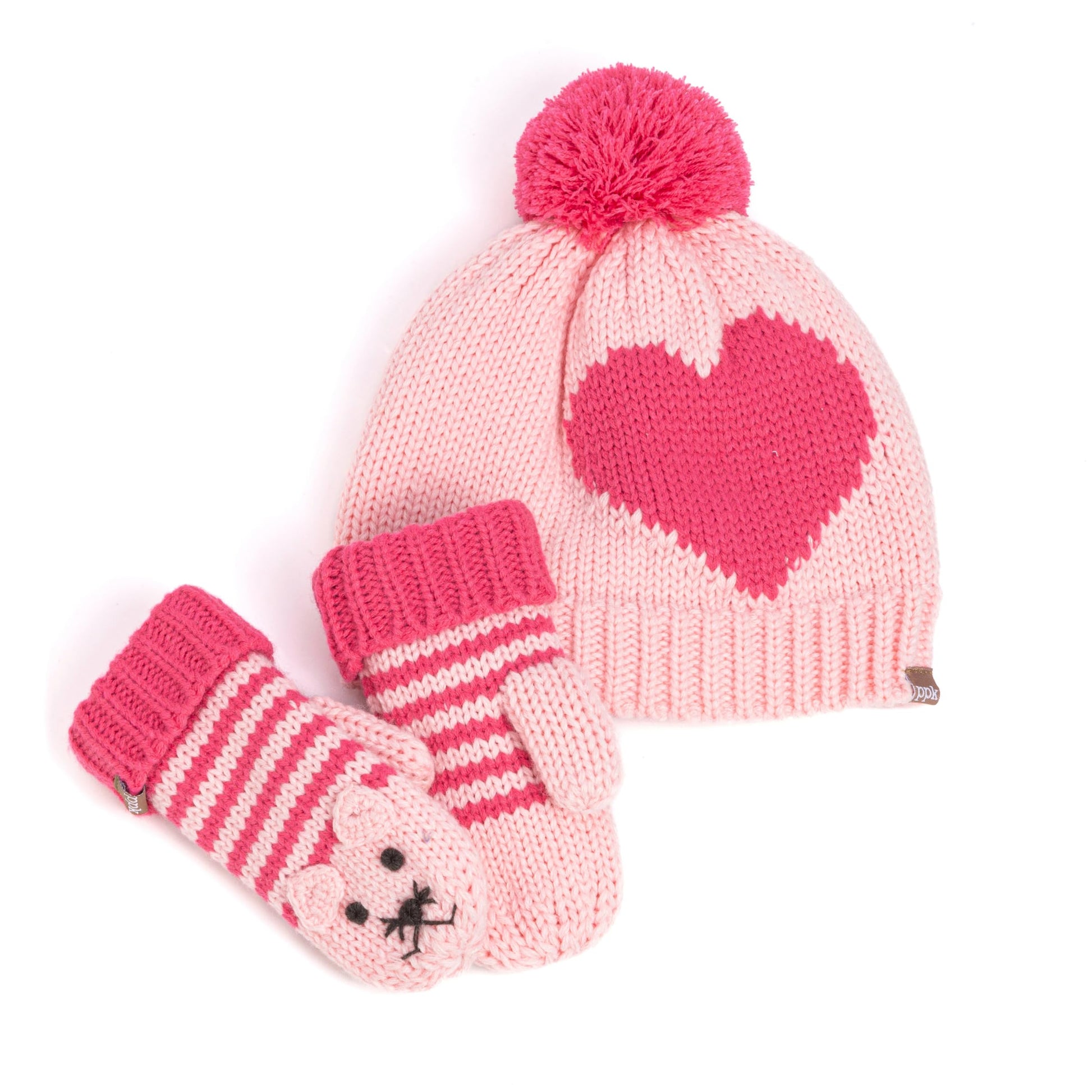 Knit Kids Fall Winter Hat Set for Girls 1-6 Years, Fleece-Lined for Cold Weather, Cute Heart Design