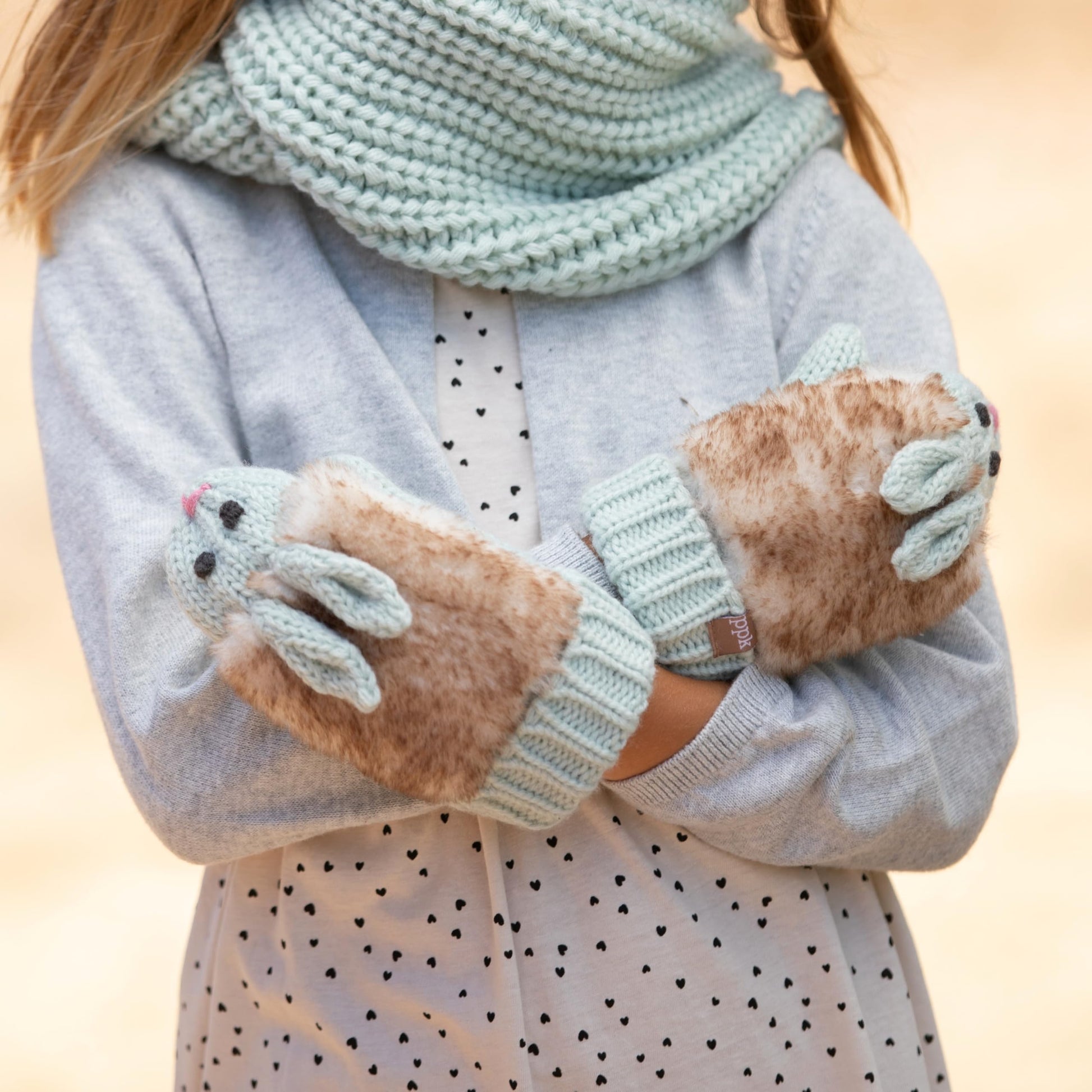 Warm Knit Winter Mittens for Girls Ages 3-12 Years, Fun Bunny Rabbit Design