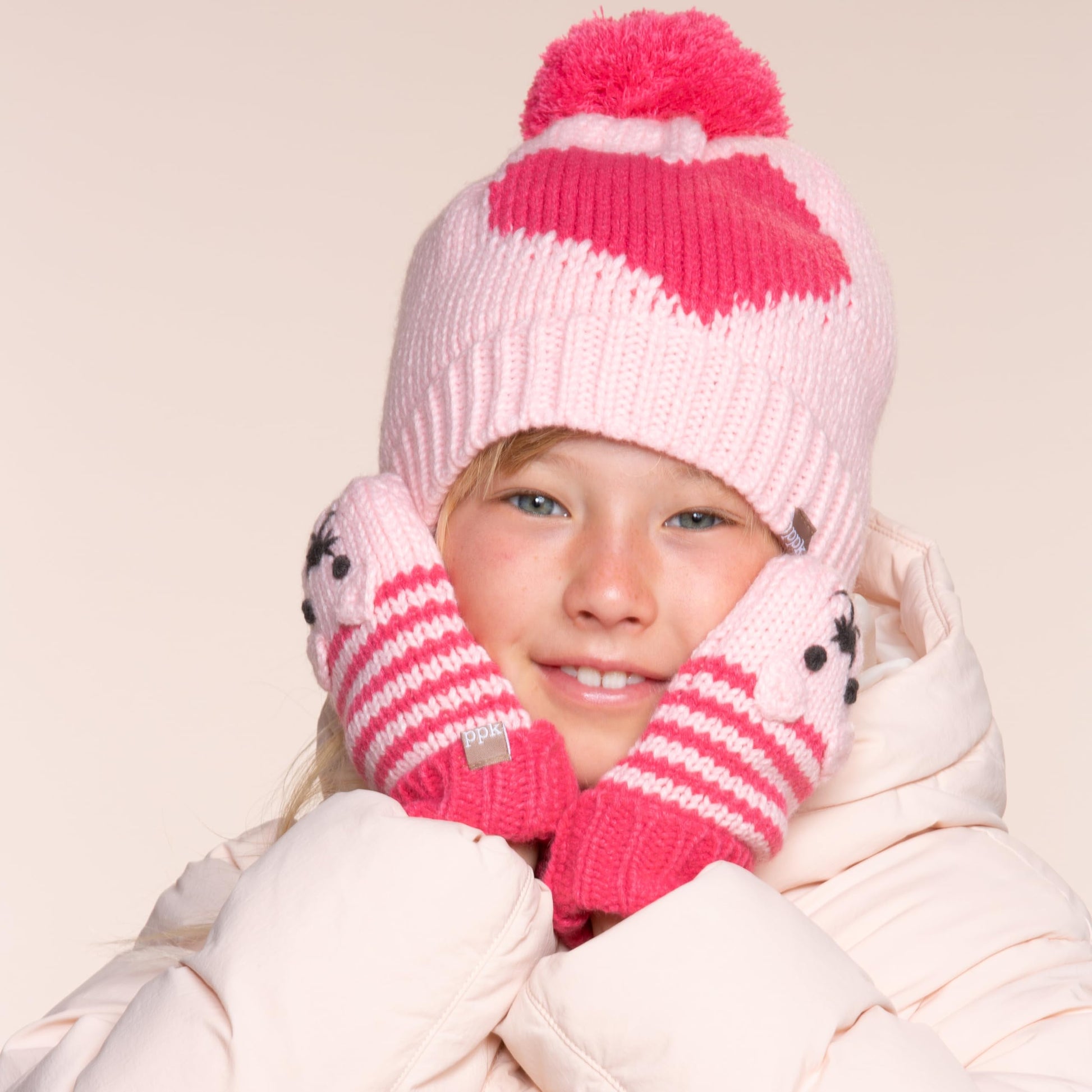 Knit Kids Fall Winter Hat Set for Girls 1-6 Years, Fleece-Lined for Cold Weather, Cute Heart Design