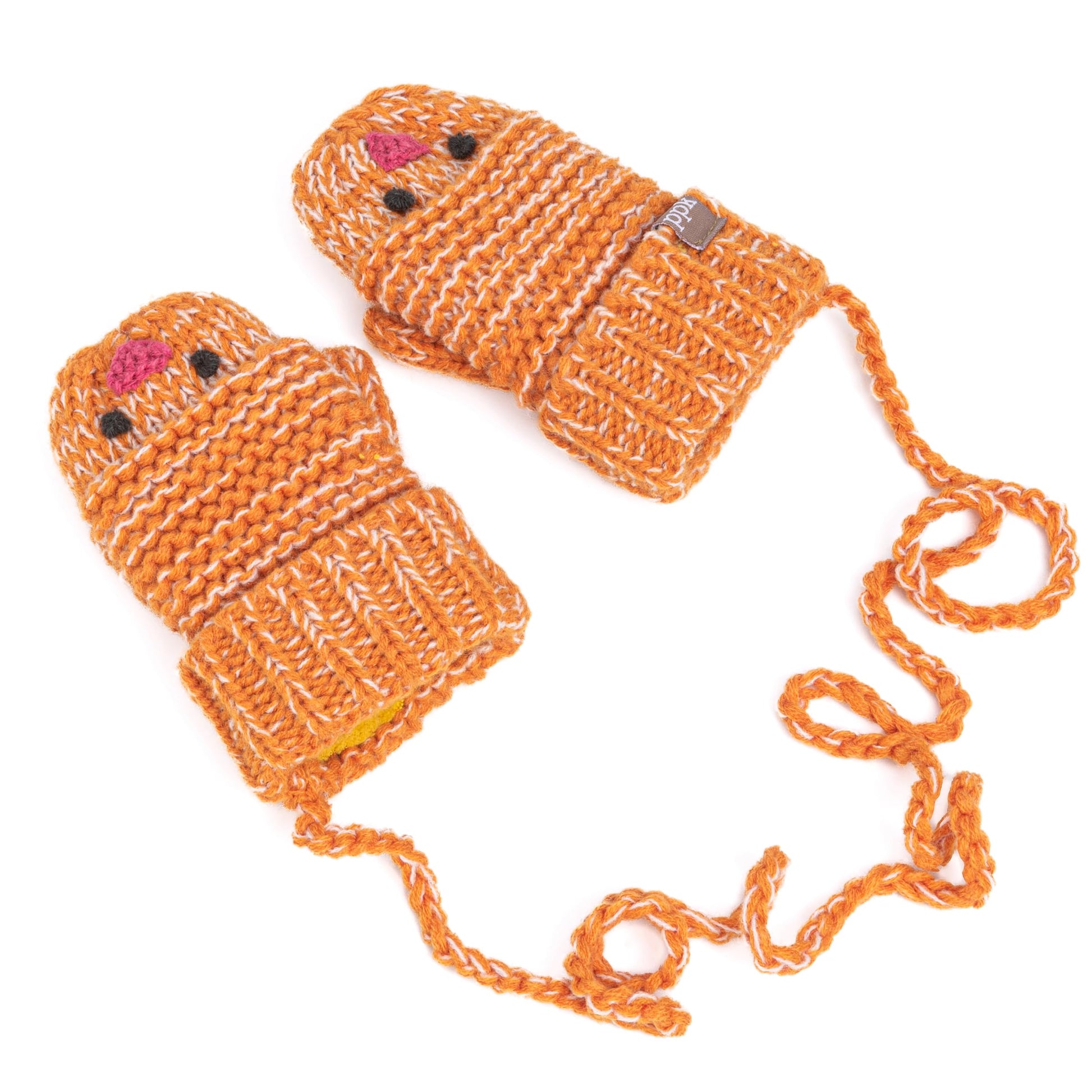Knit Baby Chick Mittens with Cord-For Kids, Toddler Girls Age 1-6 Years, Cute Design