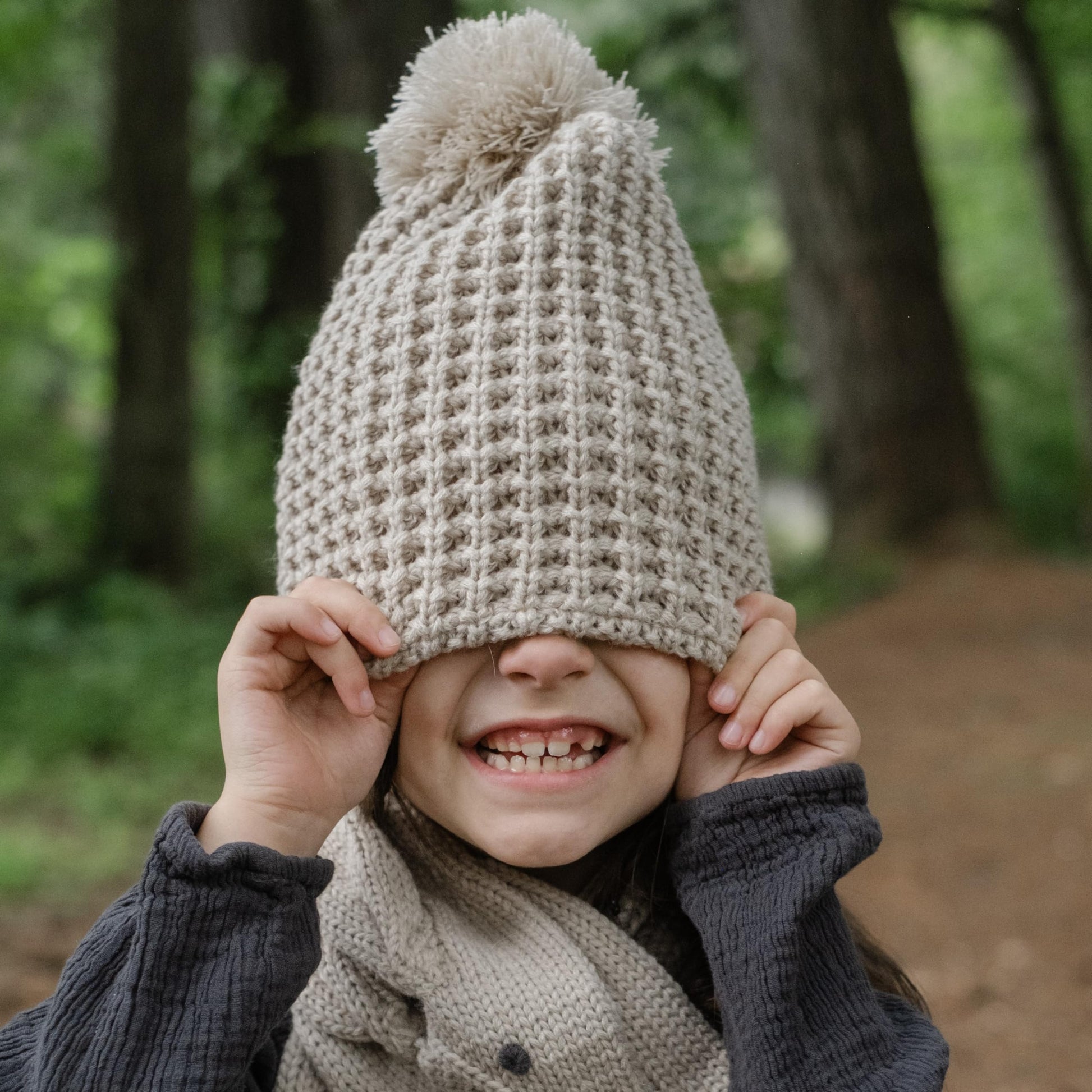 Girls Textured Knit Slouchy Beanie Hat - Warm Fleece Lined (Kids Age 5-12 Yr)