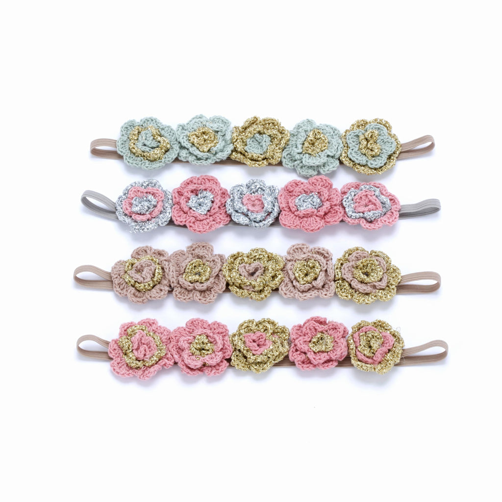 Peppercorn Kids Girls Flower Crown Headband (Age 3-8 Years) - Unique Design, Artisan Knit Hairband for Toddlers and Young Girls