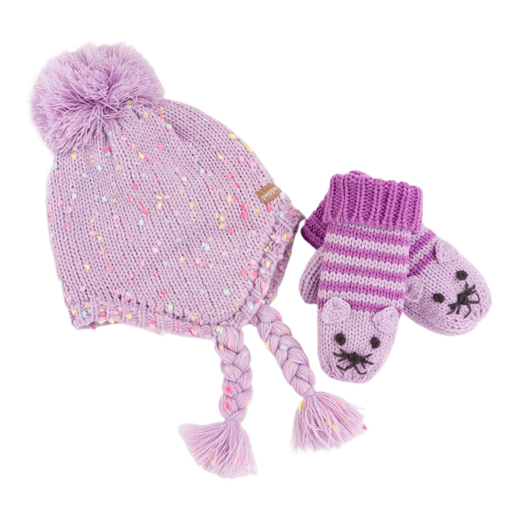 Girls Knit Earflap Hat and Mittens Set, Warm Cold-Weather Essential for Kids 1-12 Years