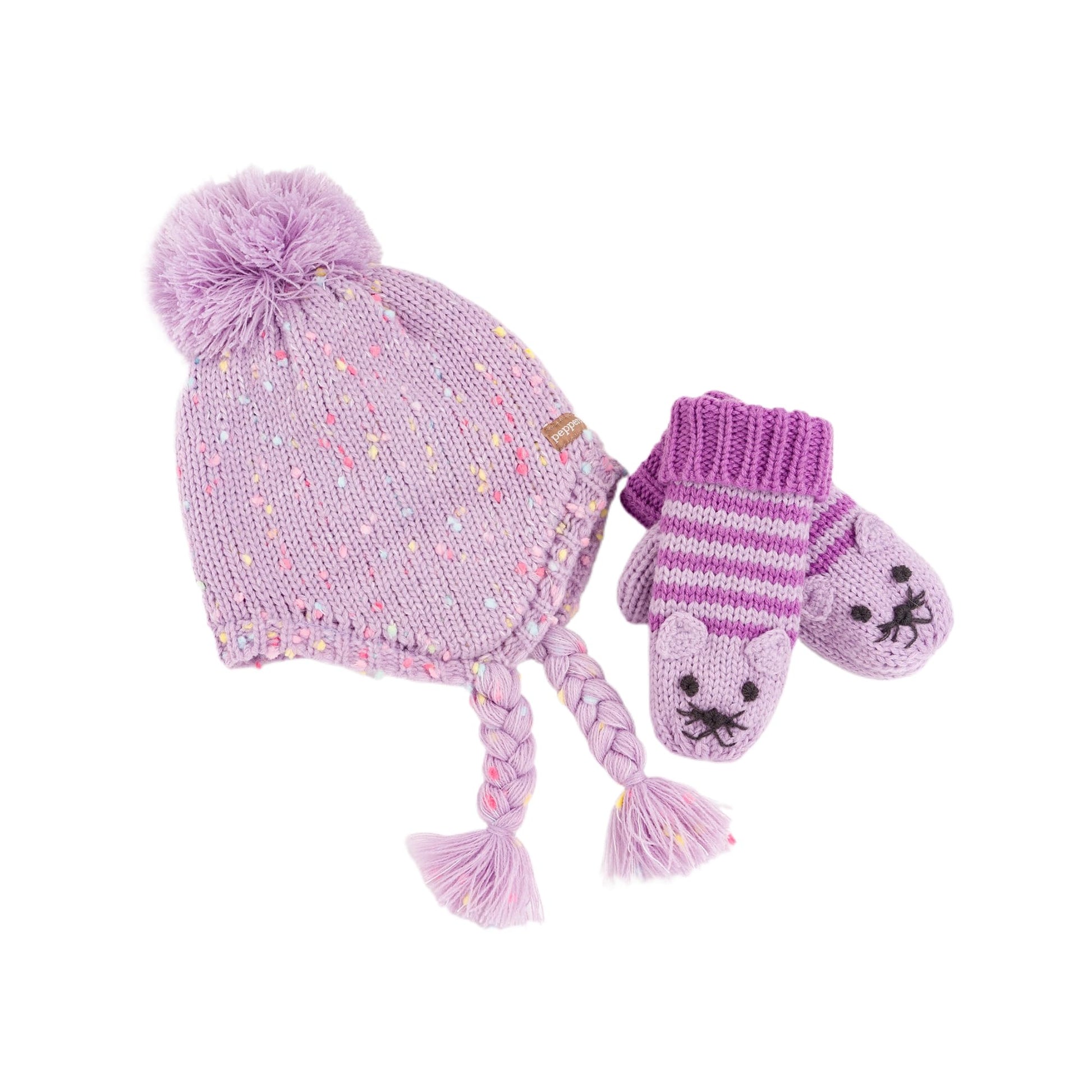 Girls Knit Earflap Hat and Mittens Set, Warm Cold-Weather Essential for Kids 1-12 Years