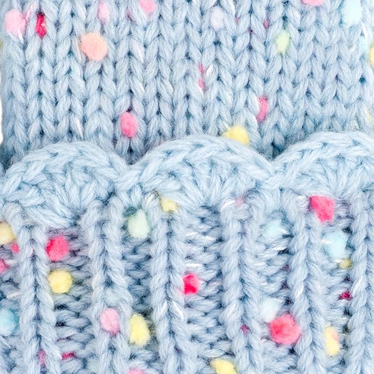Girls Fun Speckled Knit Mittens with Scalloped Lace Cuff, for Kids All Ages 1-12 Years, Fleece-lined