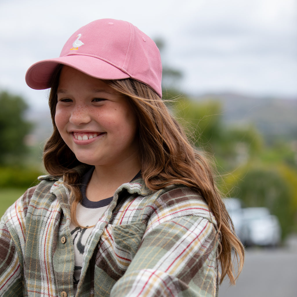 Kids Cotton Baseball Cap – Embroidered Goose Patch, Adjustable Fit Ages 3-12, Vintage Mauve