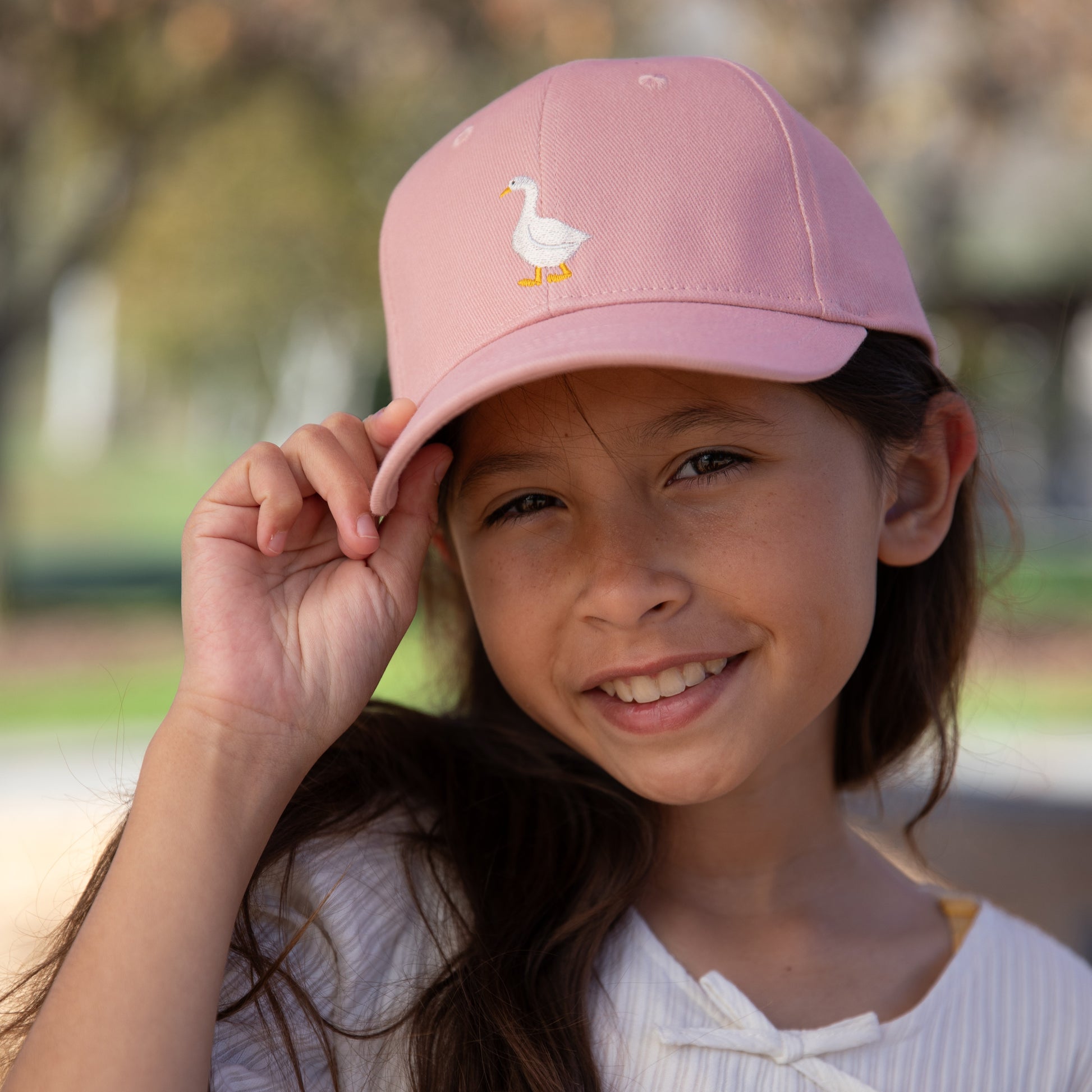 Kids Cotton Baseball Cap – Embroidered Goose Patch, Adjustable Fit Ages 3-12, Vintage Mauve