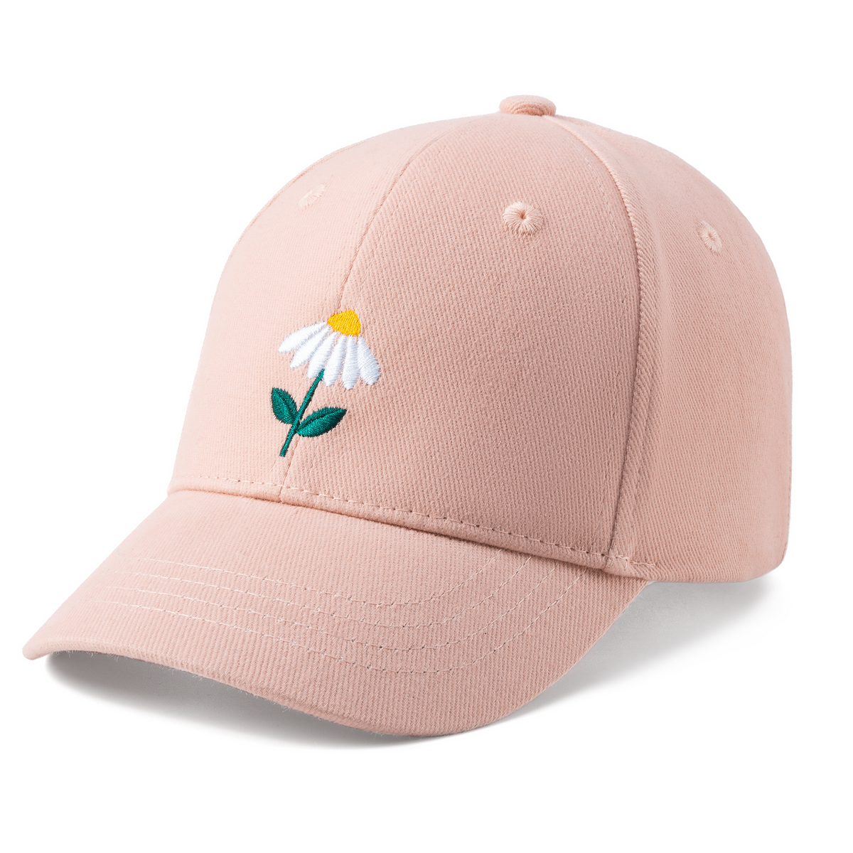 Kids Floral Baseball Cap for Toddler and Little Girls, Natural Cotton- Daisy / Pink