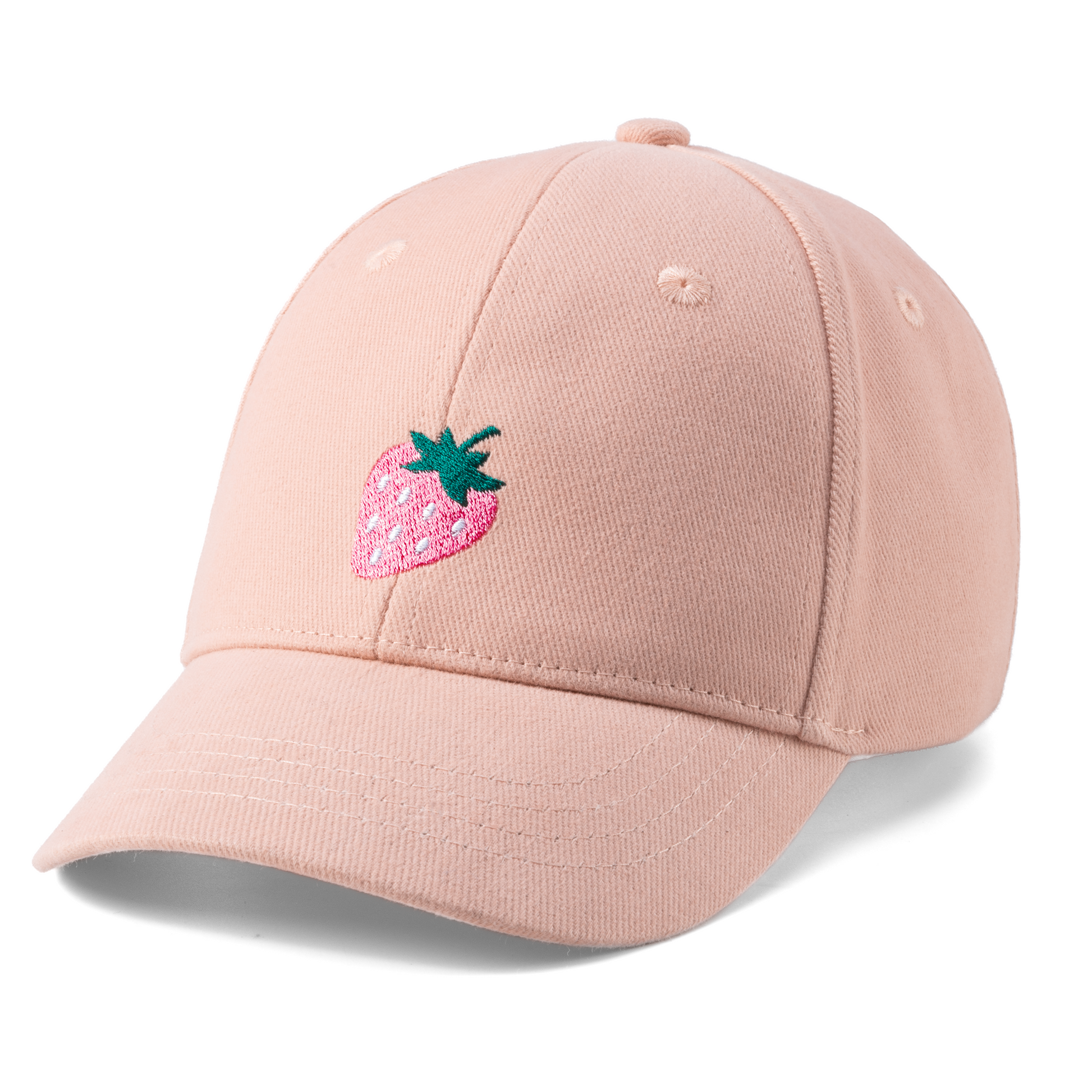 Girls Strawberry Baseball Hat, Pastel Pink, Cotton, Adjustable Sun Cap - All Ages - Baby to Youth