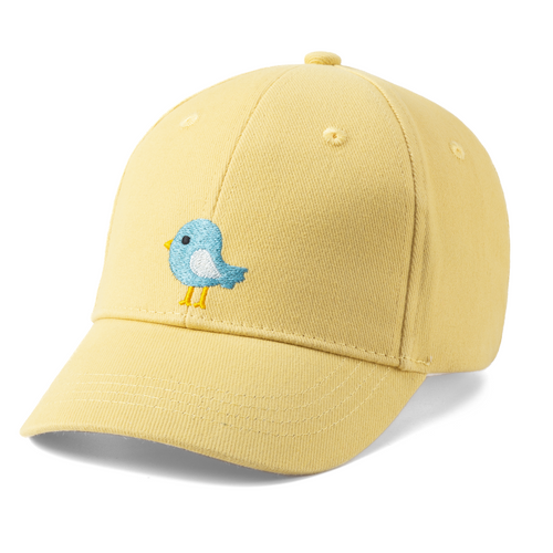 Girls Bird Patch Baseball Cap (Age 3-6/7Y) for Toddler and Little Girls, Natural Cotton- Vintage Yellow