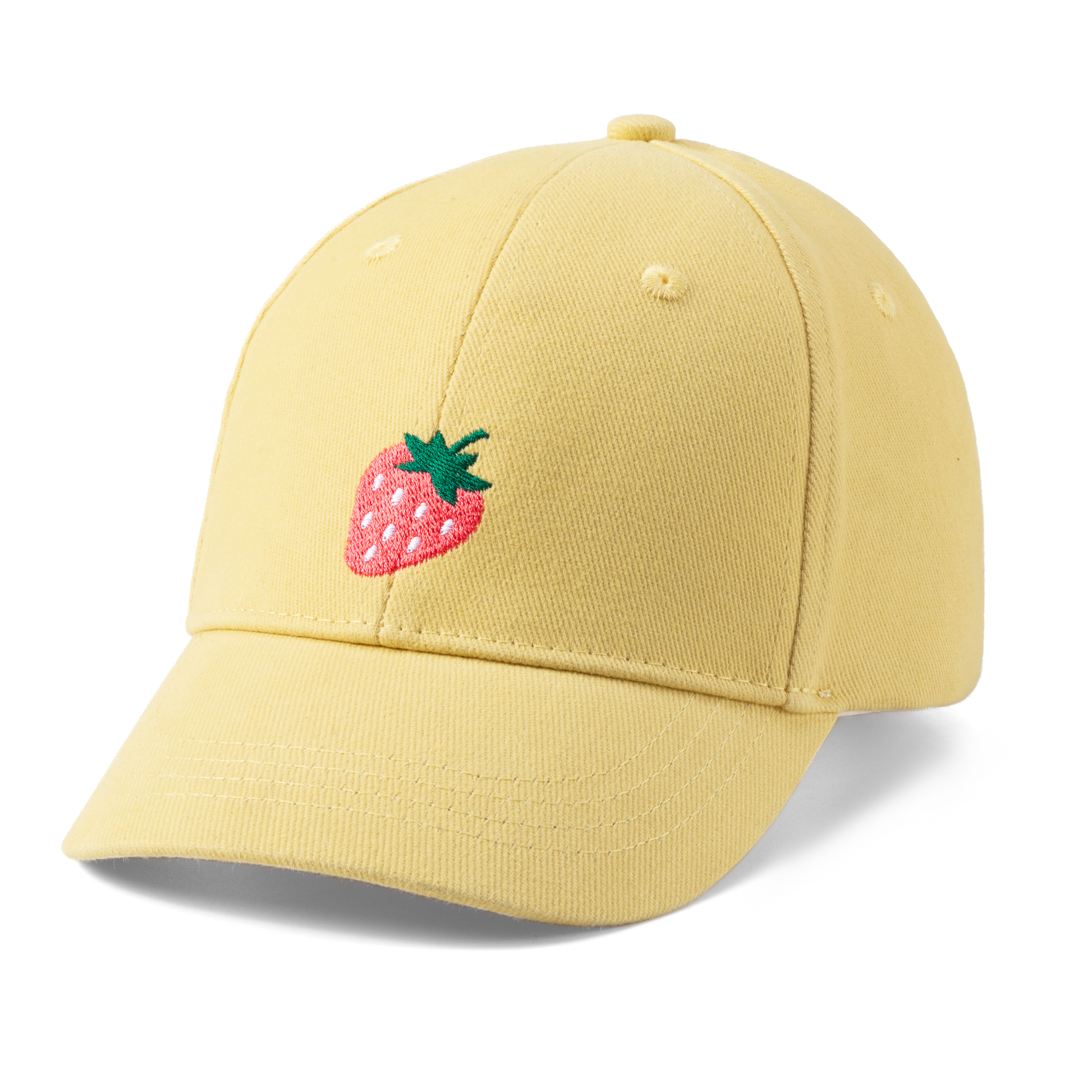 Girls Strawberry Baseball Hat, Vintage Yellow Cotton, Adjustable Sun Cap 3-7Y