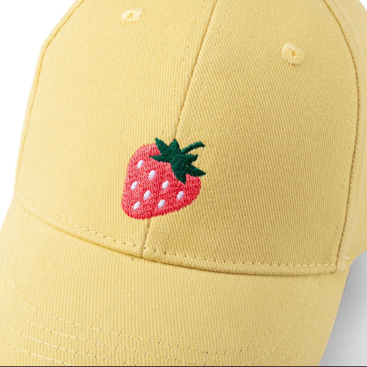 Girls Strawberry Baseball Hat, Vintage Yellow Cotton, Adjustable Sun Cap 3-7Y