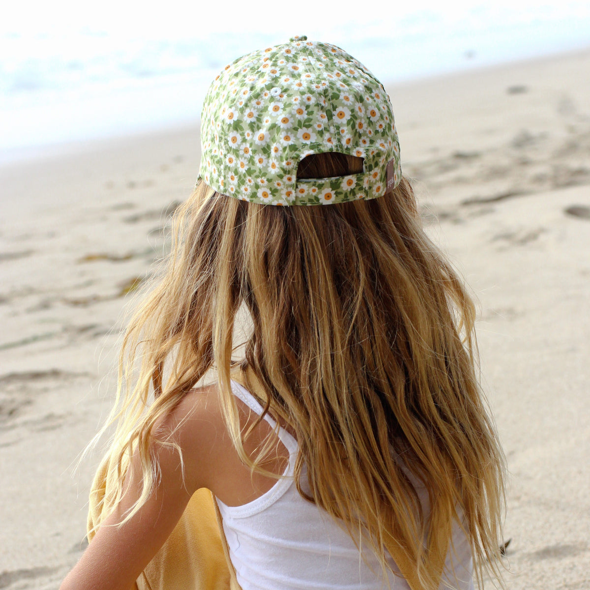 Kids Floral Print Baseball Cap (Age 3-6/7Y) for Toddler and Little Girls, Natural Cotton- Daisy Green