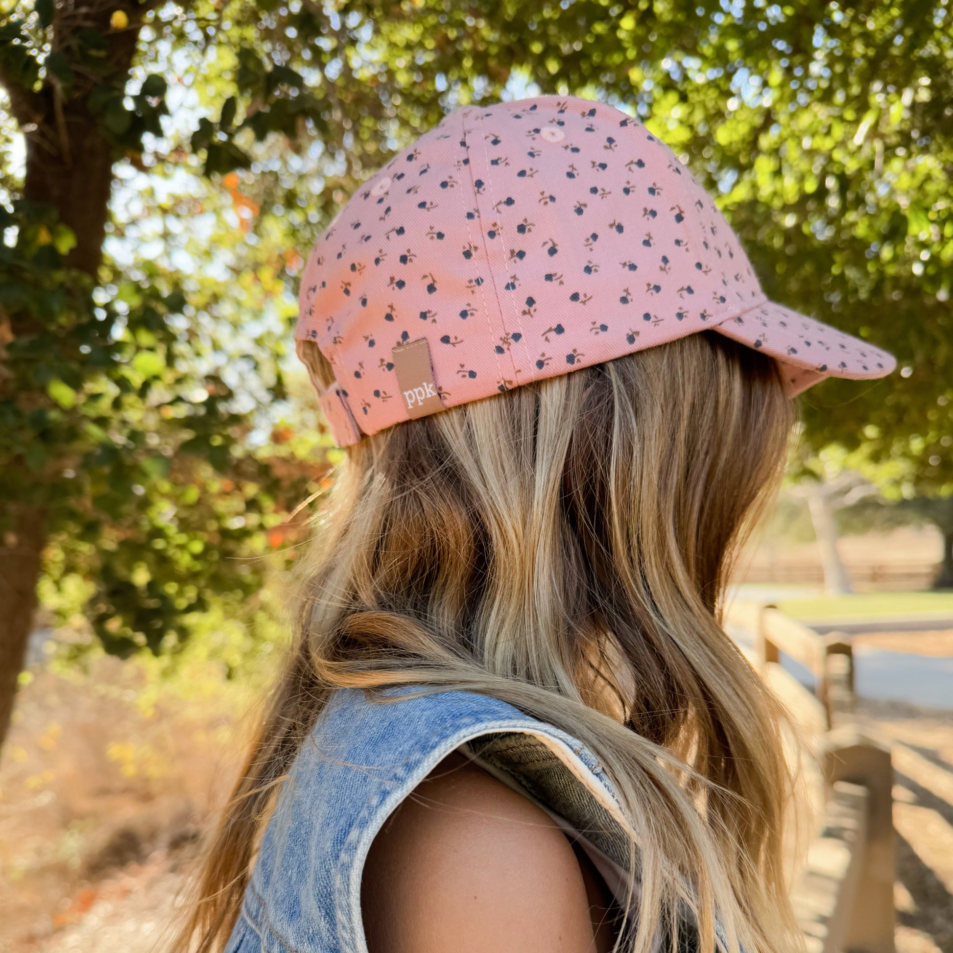 Ditsy Floral Print Kids Baseball Cap (Age 3-6/7Y) for Toddler and Little Girls, Natural Cotton- Mauve Pink