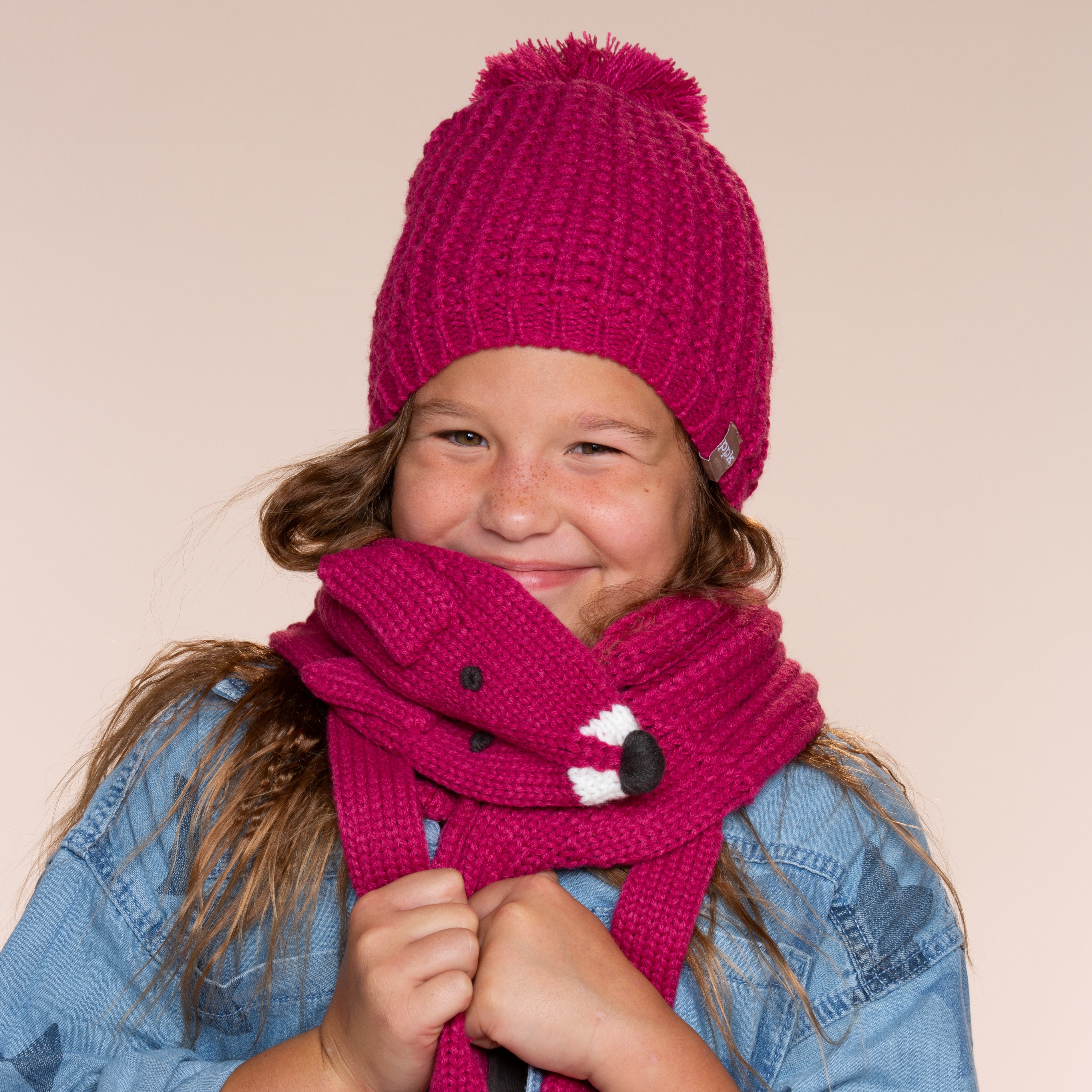 Girls Fox Scarf - Neck Warmer with Snap Button (Ages 4-12 Years)