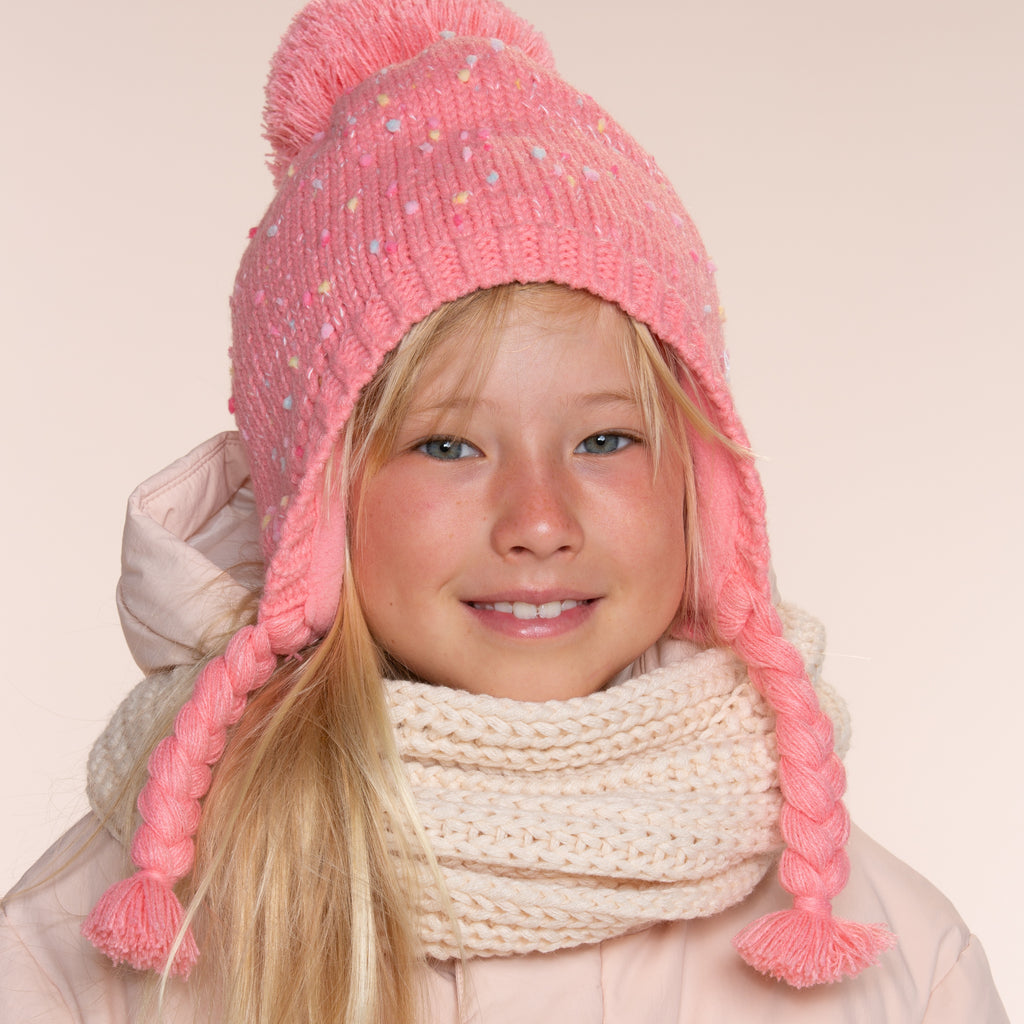 Girls Warm Knit Earflap Hat, Fleece Lined Cold-Weather Essential for Kids 1-12 Years