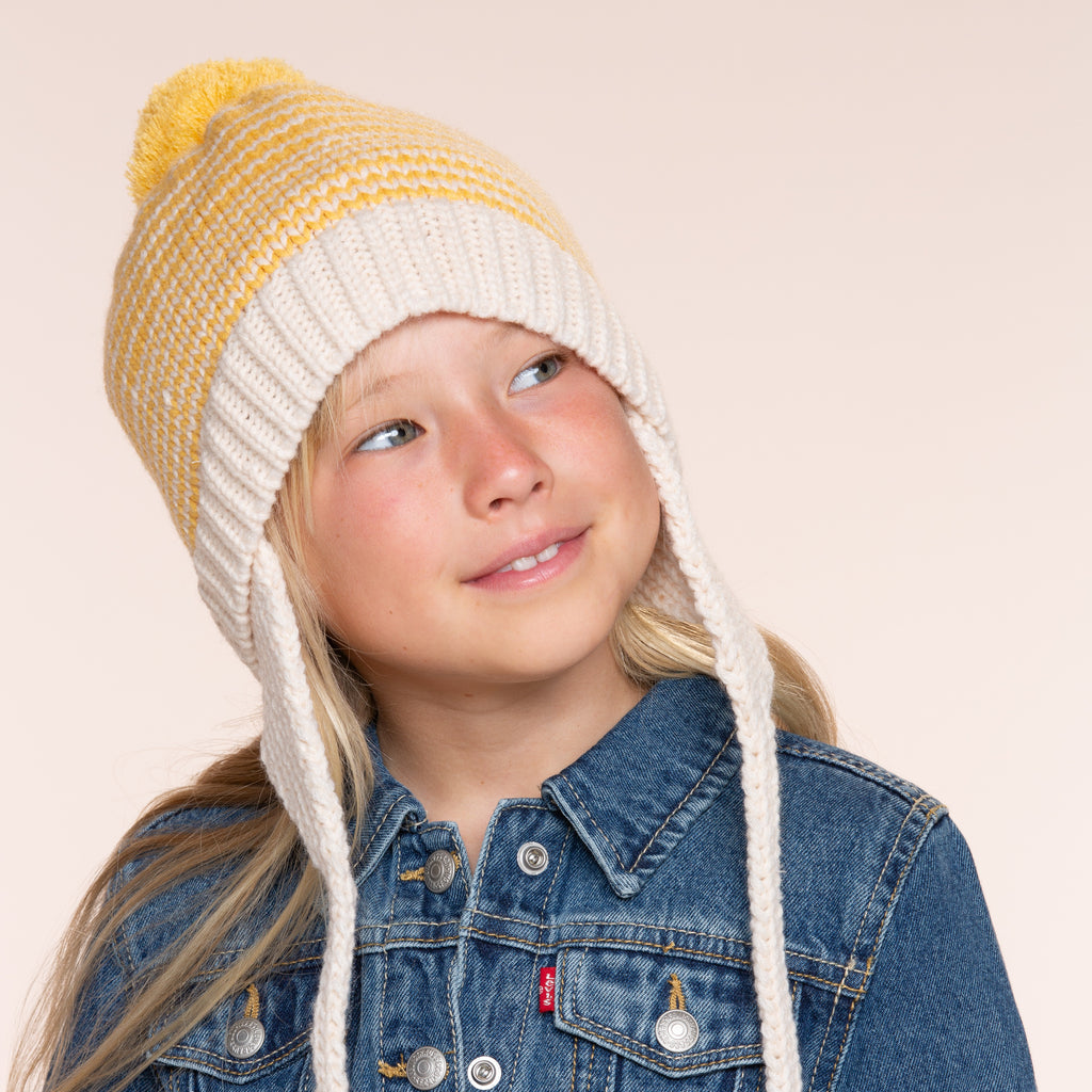 Warm Earflap Stripe Beanie Hat with Strap for Toddlers/Little Kids 1-6 Years