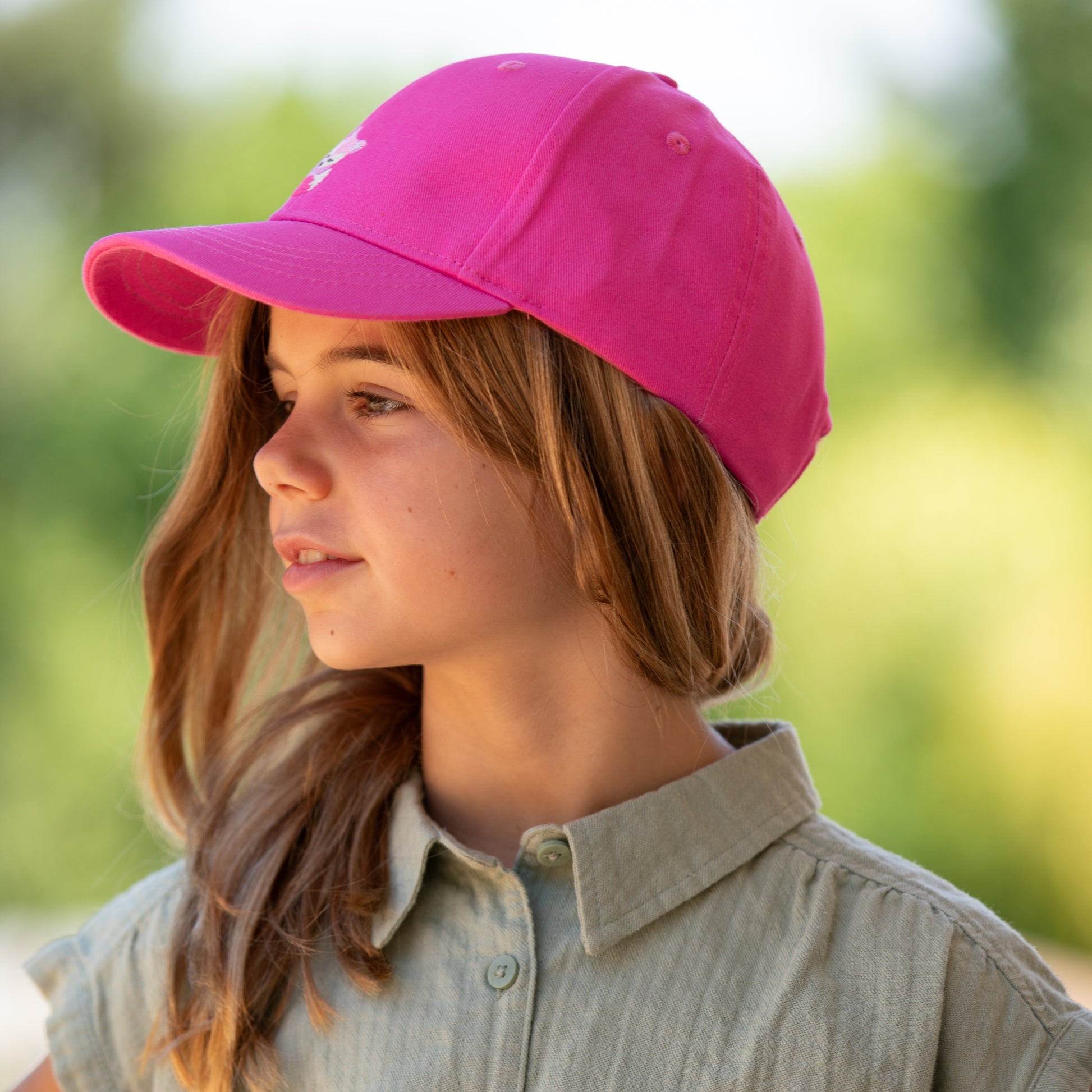 Girls' Hot Pink Baseball Hat- Cotton Fox Patch Cap (3-6/7Years)
