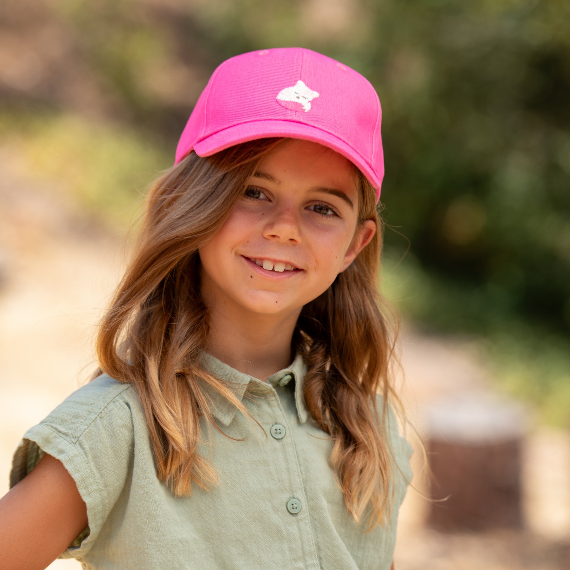 Girls' Hot Pink Baseball Hat- Cotton Fox Patch Cap (3-6/7Years)