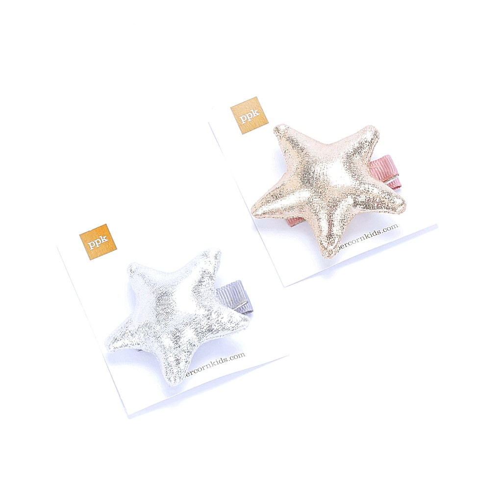 Girls Shiny Metallic Star Shaped Hair Clip - Kids All Ages