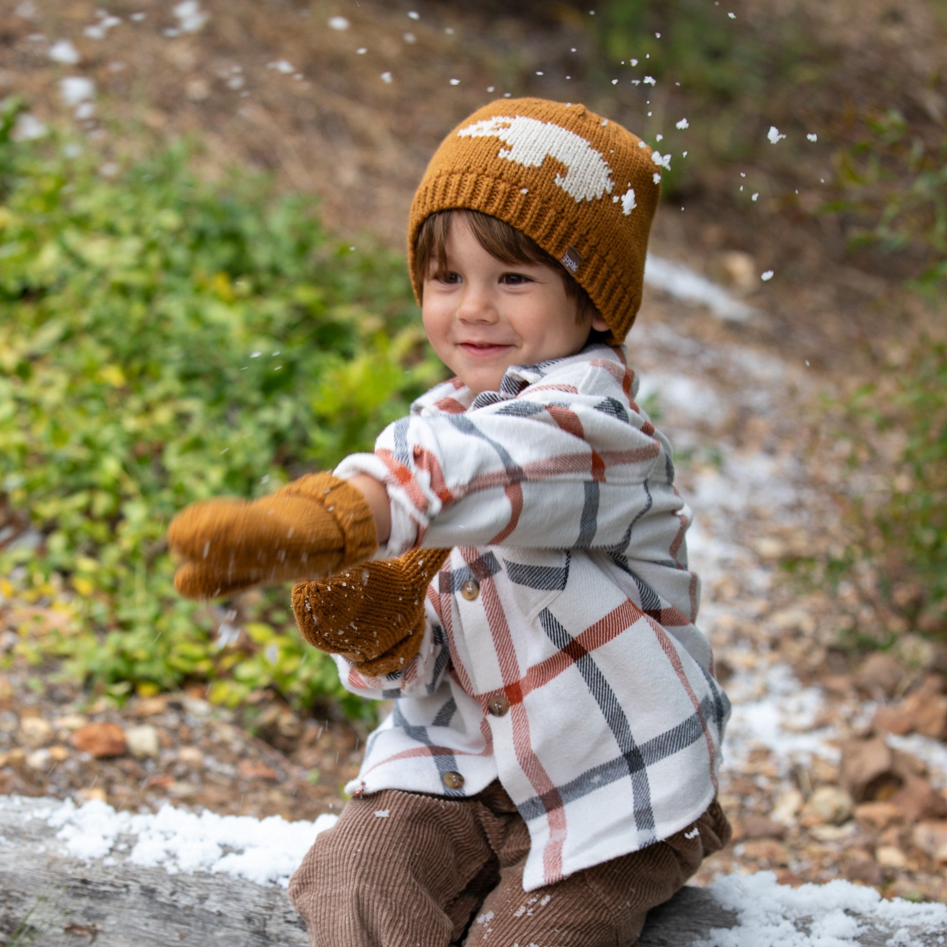 Boys Knit Beanie Set with Mittens - Warm Fleece Lined 4-6 Years