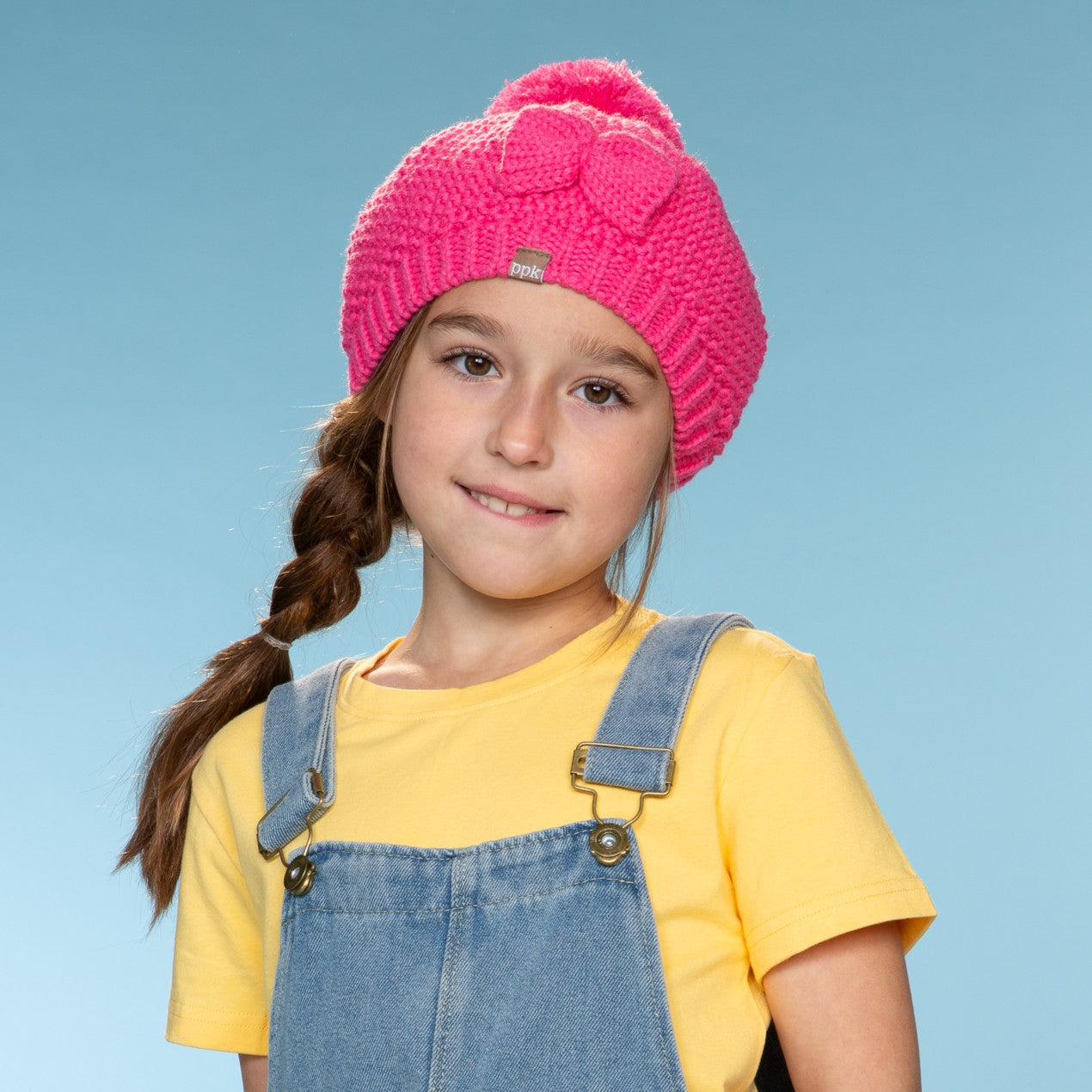 Girls Pink Beret Beanie Hat with Bow, Fleece Lined Soft Warm Fall Winter Hat