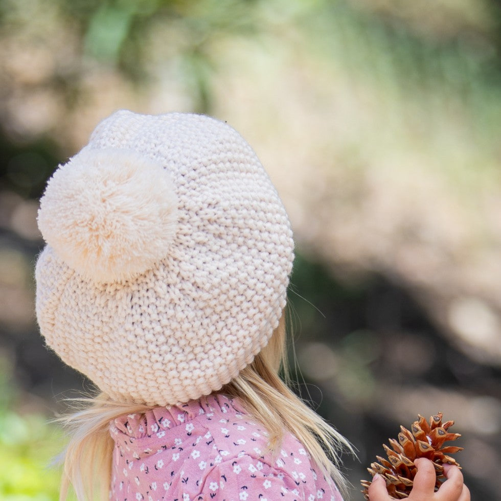 Girls White Beanie Hat with Bow, Fleece Lined Soft Warm Fall Winter Hat
