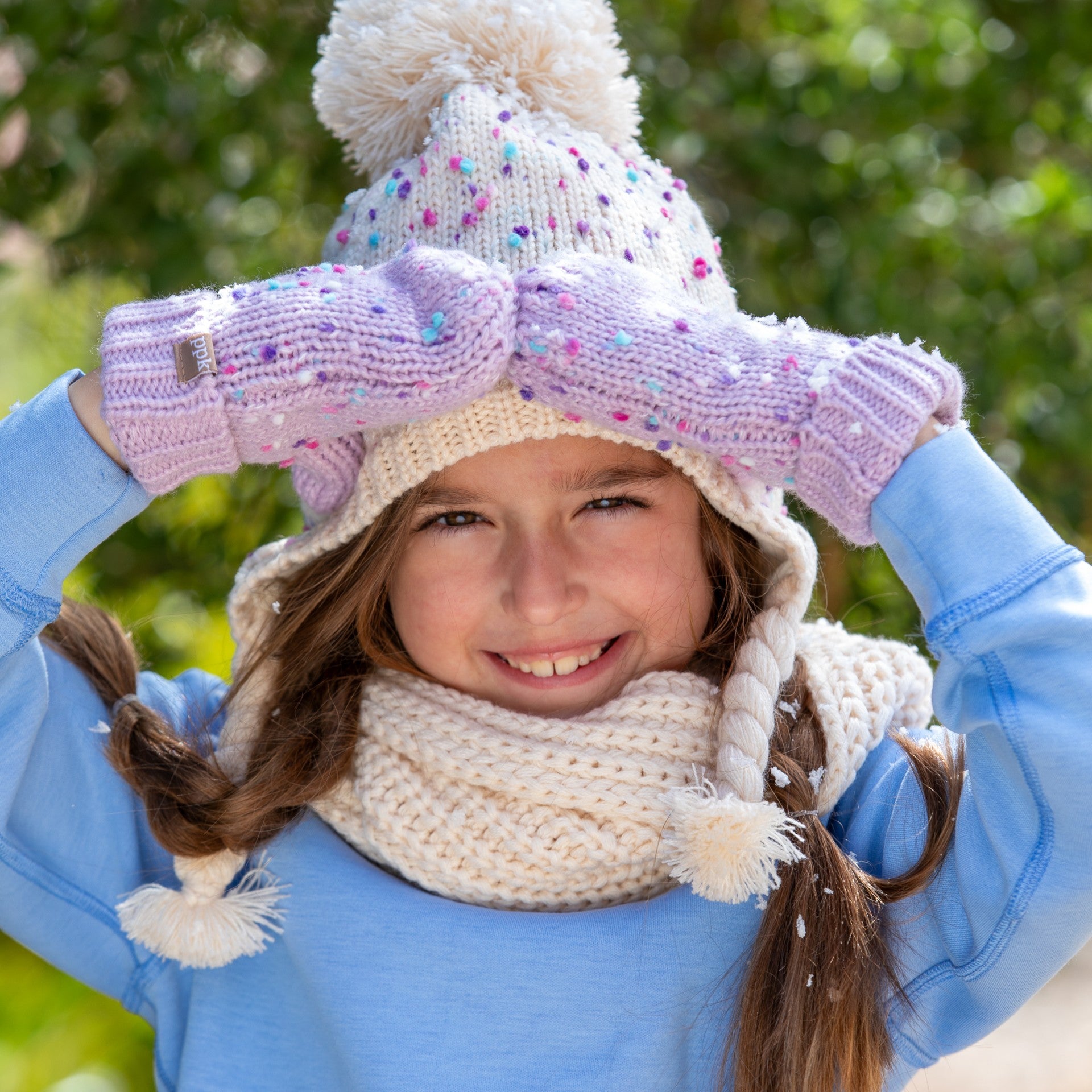 Girls Fleece Lined Knit Earflap Hat, Warm Winter Beanie for Toddlers and Kids 1-12 Years