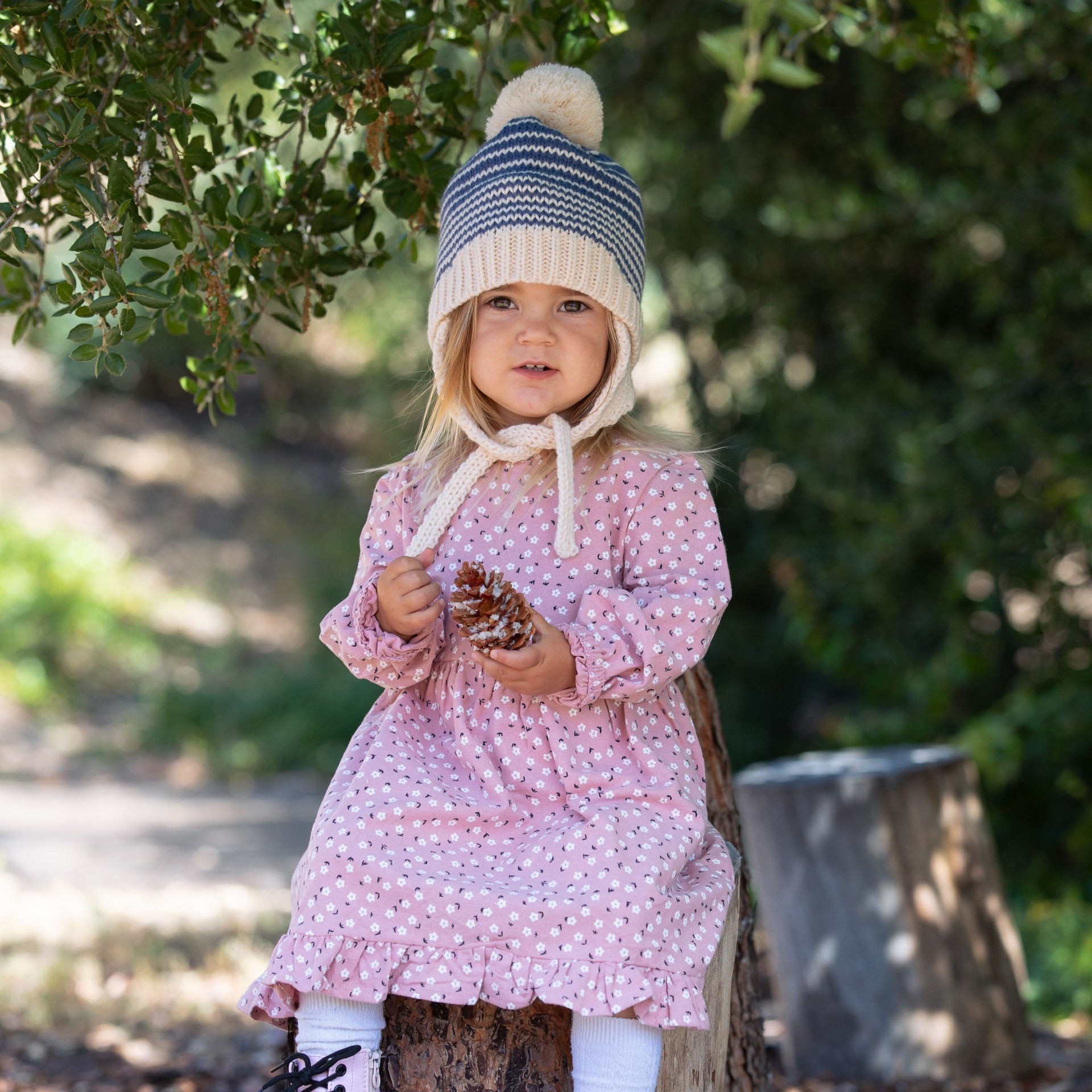 Warm Earflap Stripe Beanie Hat with Strap for Toddlers/Little Kids 1-6 Years