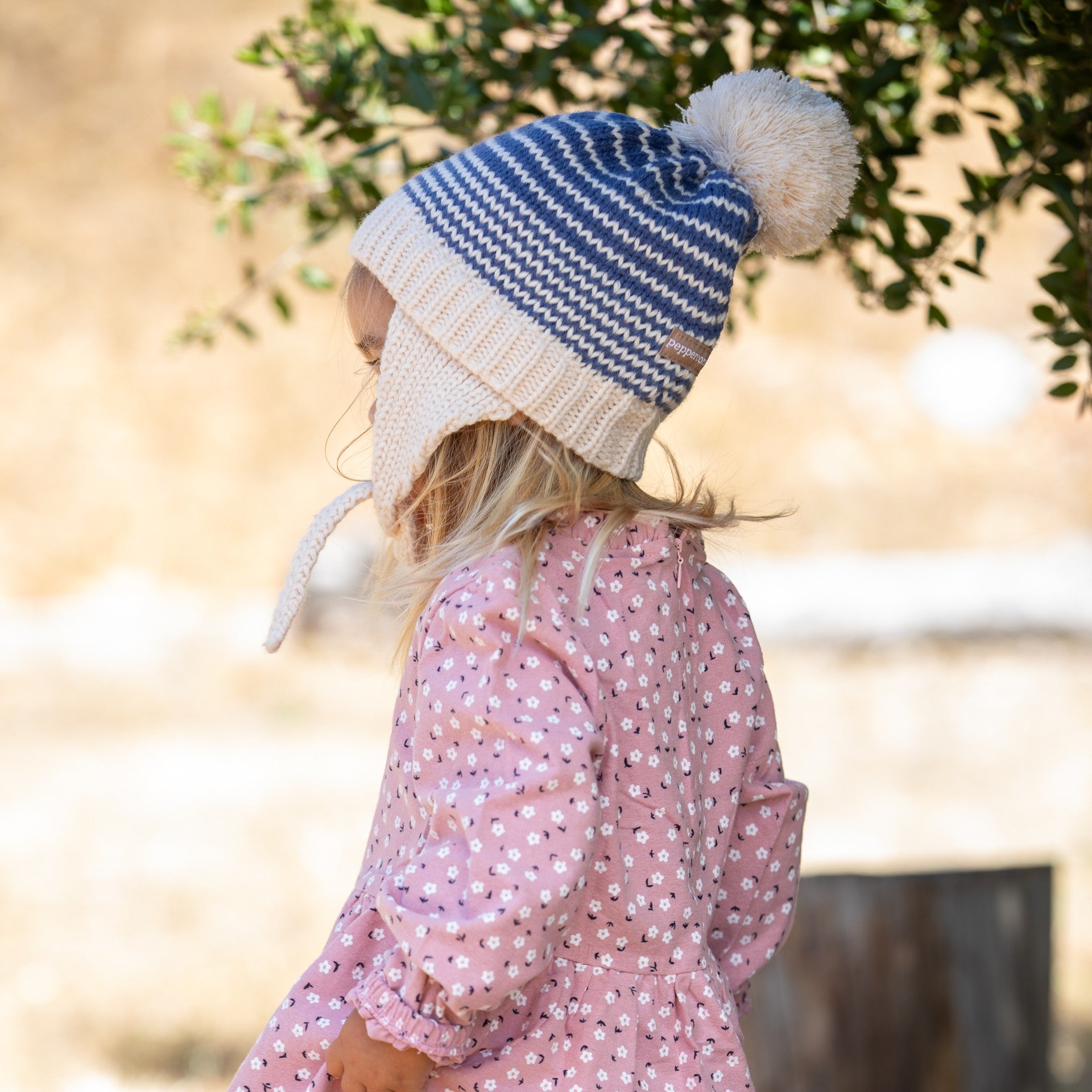 Warm Earflap Stripe Beanie Hat with Strap for Toddlers/Little Kids 1-6 Years