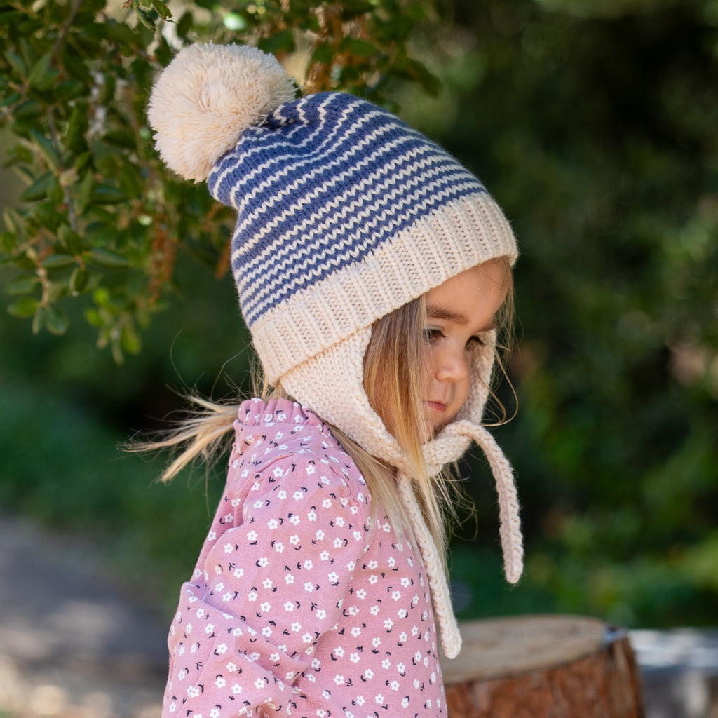 Warm Earflap Stripe Beanie Hat with Strap for Toddlers/Little Kids 1-6 Years