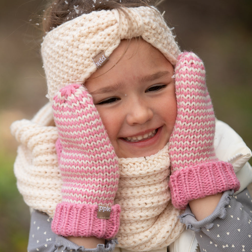 Stripe Knit Mittens: Warm Fleece Lined Acrylic Gloves for Children 1-12 Years
