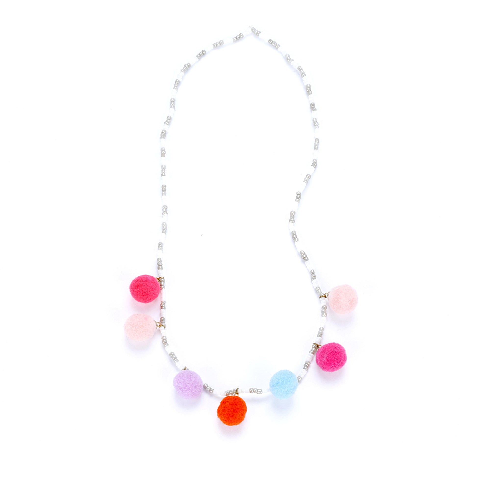 Girls Colorful Pompom Beaded Necklace