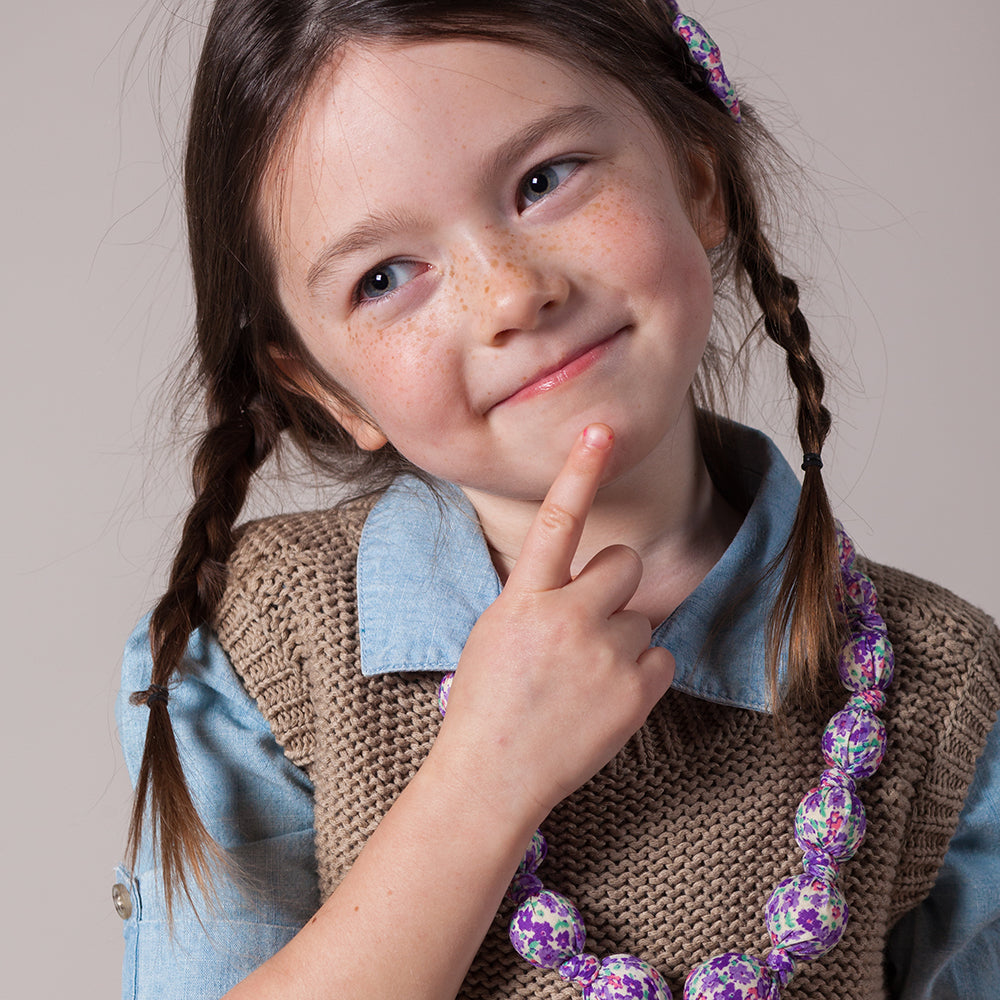 Little Girls Floral Beaded Fabric Necklace (3-8 Years, Toddlers)