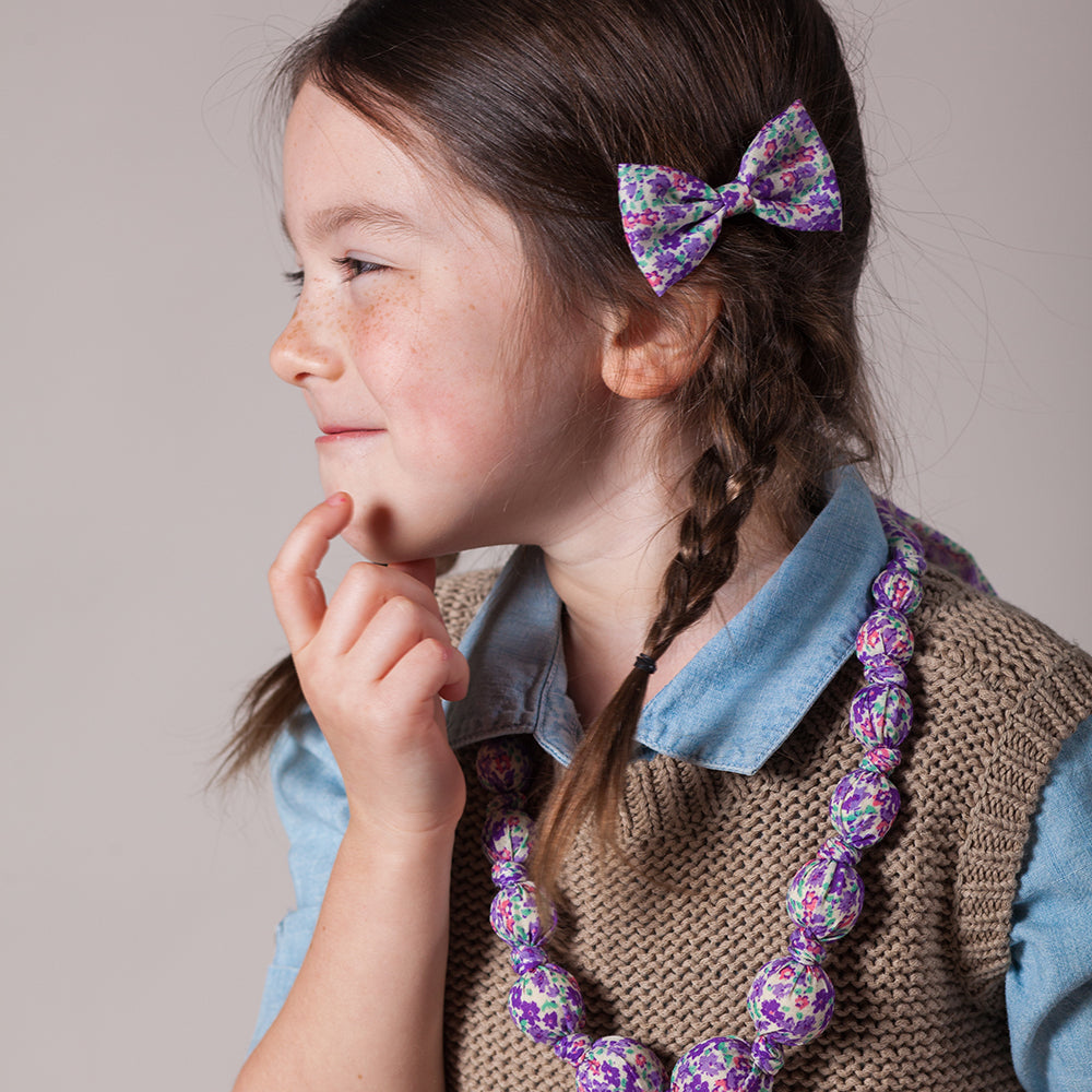 Little Girls Floral Beaded Fabric Necklace (3-8 Years, Toddlers)