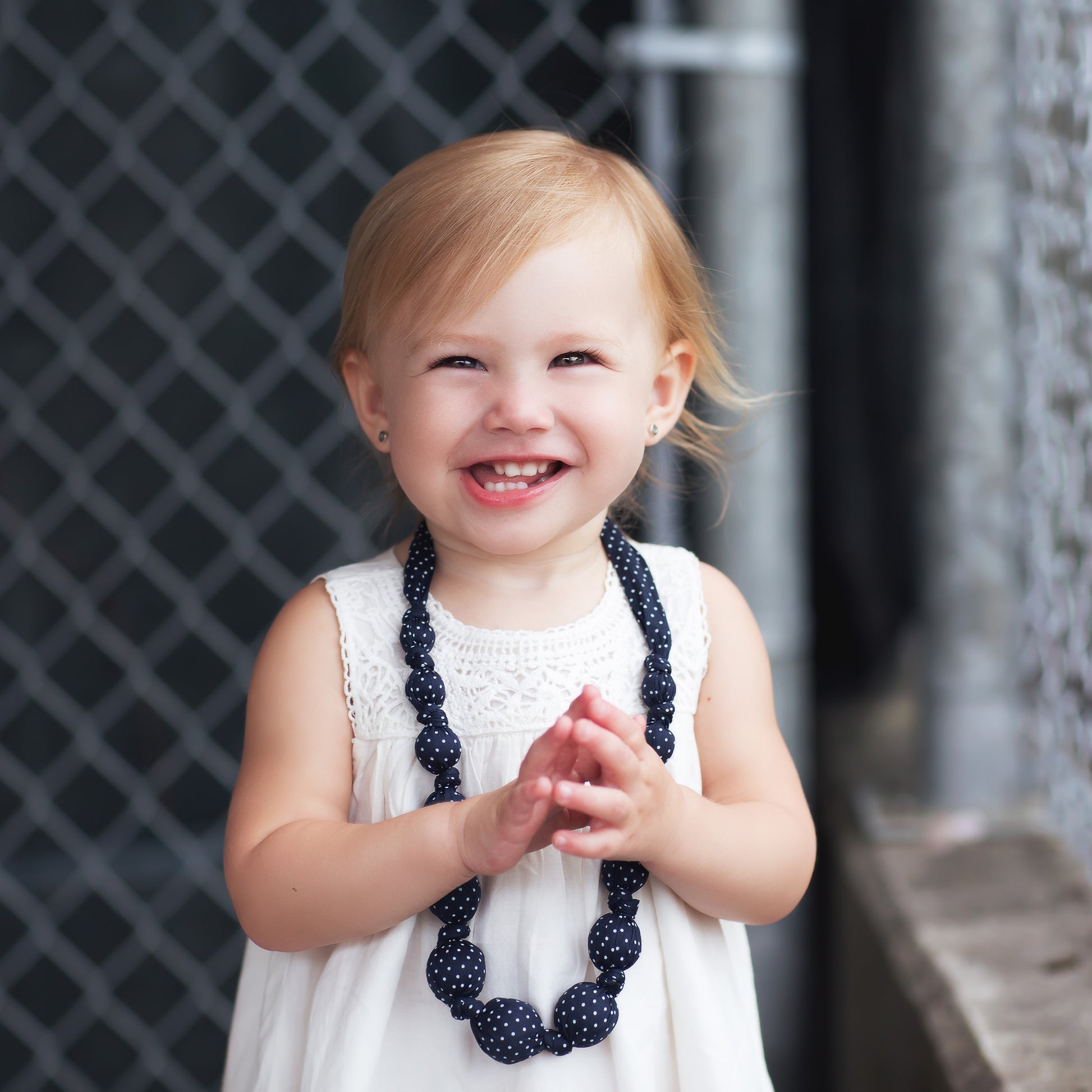 Little Girls Beaded Fabric Necklace with Polka Dots (3-8 Years, Toddlers)