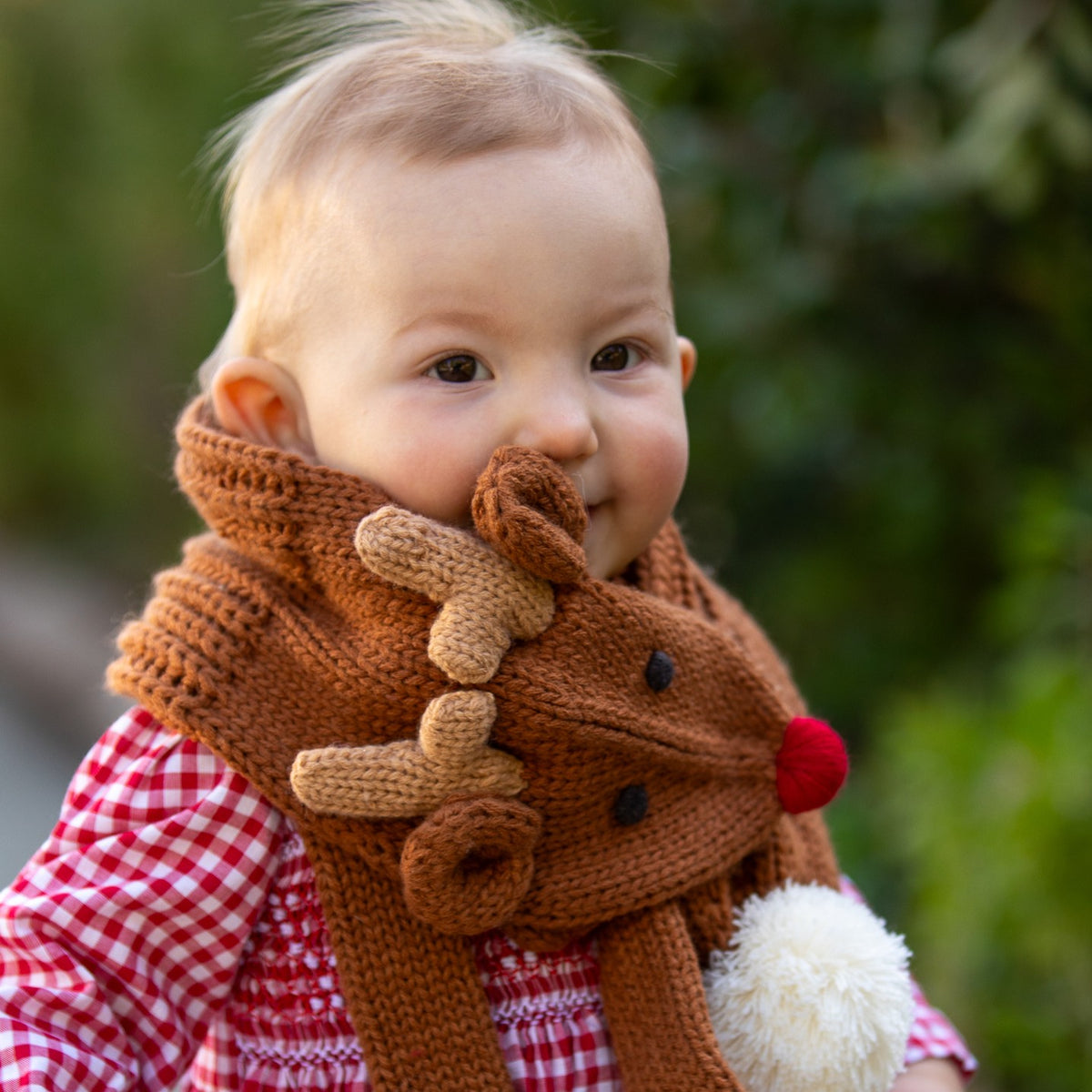 Reindeer Knit Scarf – Cozy Animal Neck Warmer with Snap Closure, Soft Winter Scarf for Kids Ages 3–12, Holiday Gift