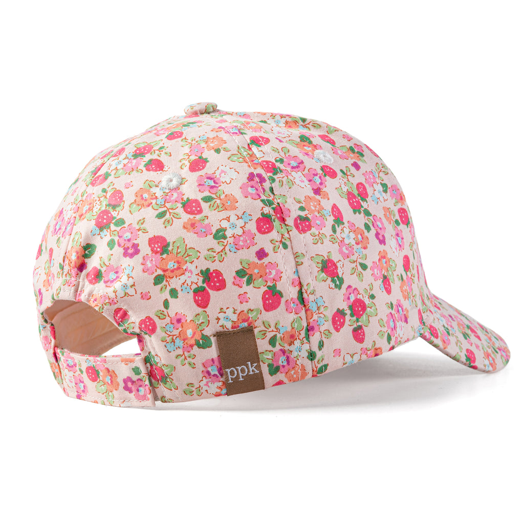 Pastel Floral Baseball Cap – Girls Cotton Sun Hat, Adjustable Fit, 1-7y, Pink