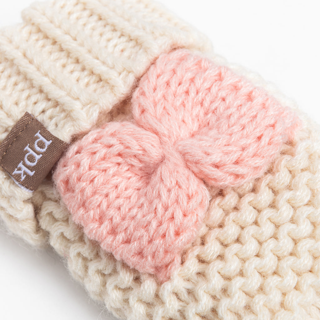 Little Girls /Toddler Knitted Mittens with Bows (Warm Fleece Lined) 1-6 Years