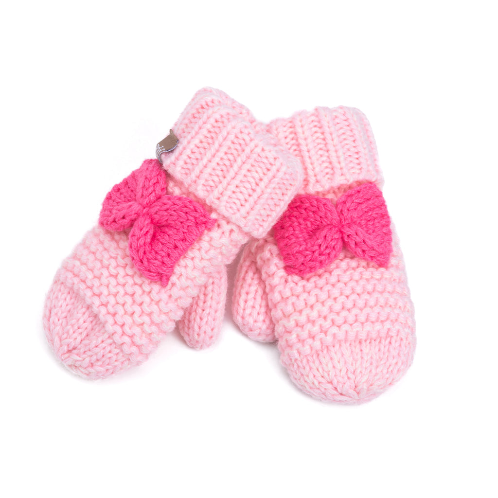 Little Girls /Toddler Knitted Mittens with Bows (Warm Fleece Lined) 1-6 Years