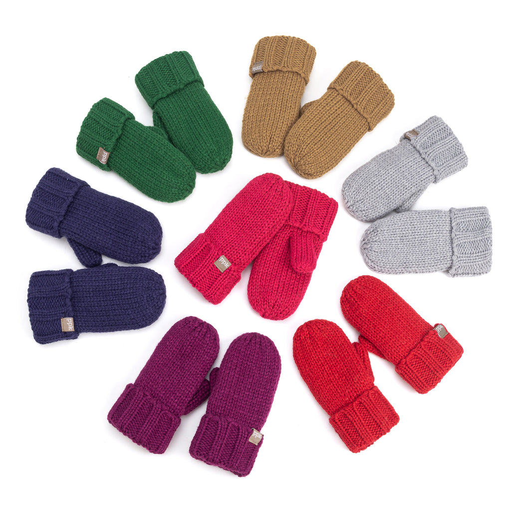 Essential Knit Mittens with Fleece for Kids 3-12 Y- Cold Weather Basic Accessory