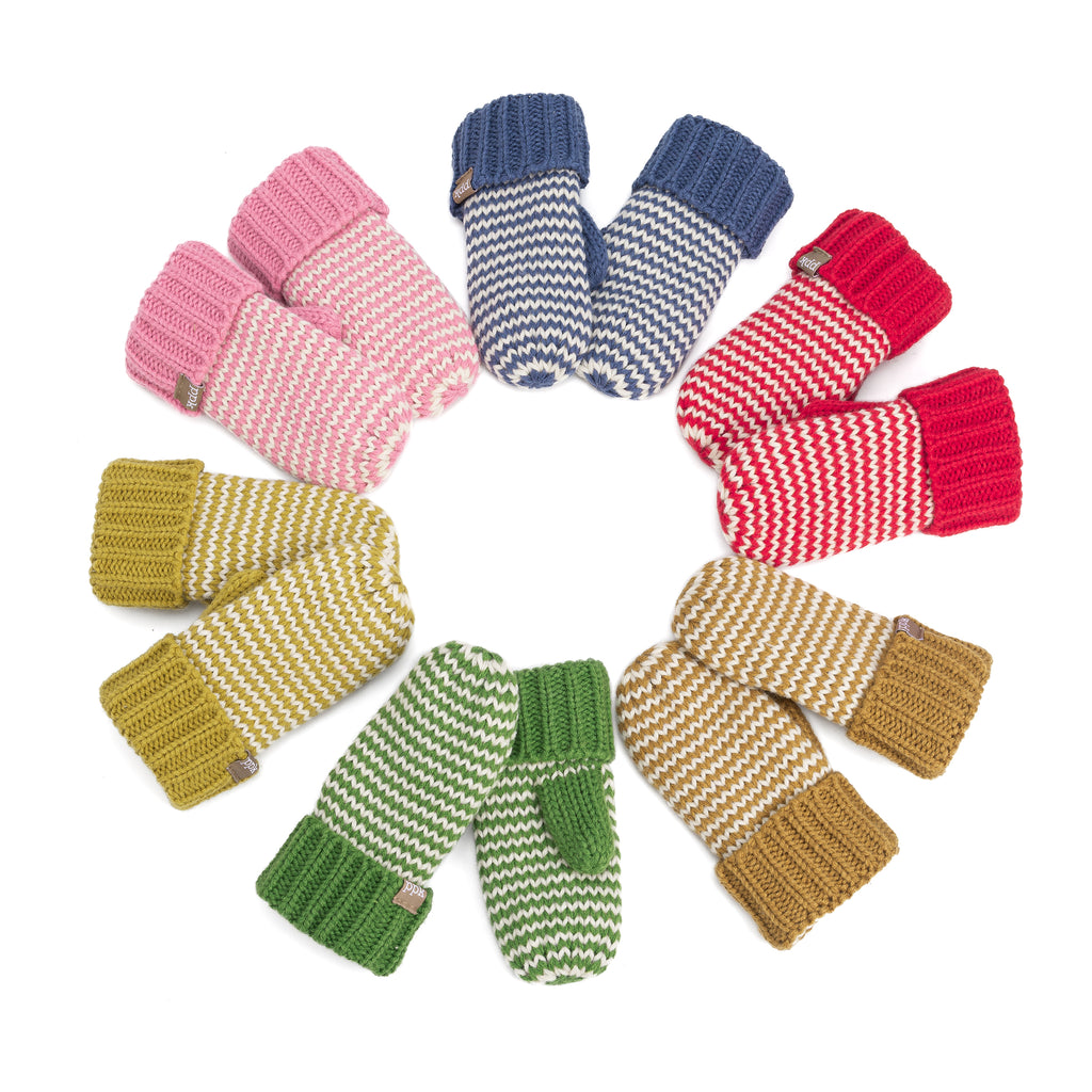 Stripe Knit Mittens: Warm Fleece Lined Acrylic Gloves for Children 1-12 Years