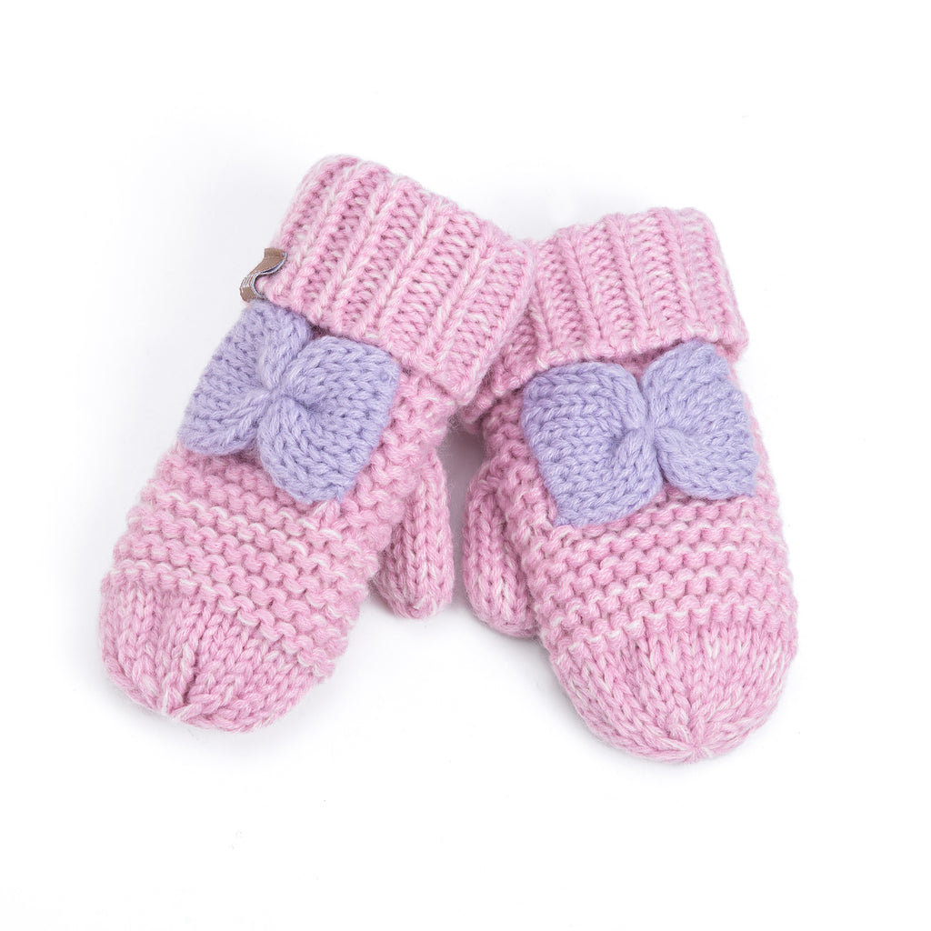 Little Girls /Toddler Knitted Mittens with Bows (Warm Fleece Lined) 1-6 Years