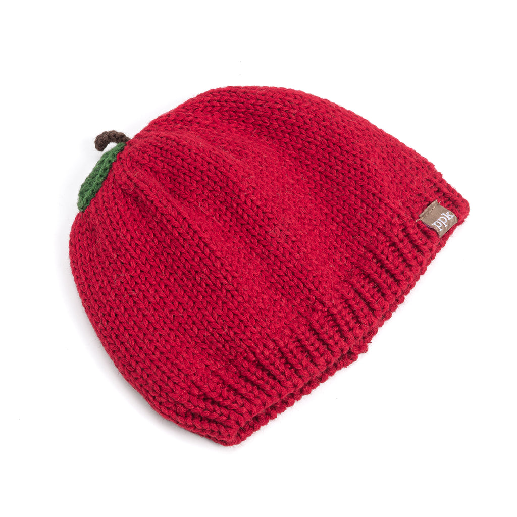 Apple‑Shaped Baby Toddler Knit Beanie – Soft Fleece‑Lined Fall Winter Hat, Red 6-24 Months