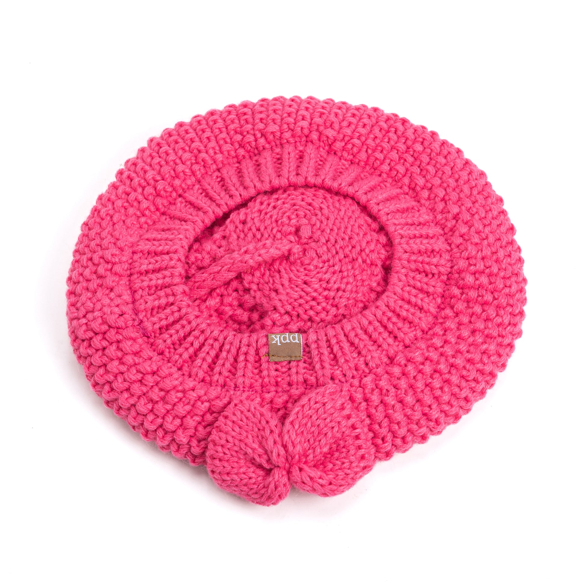Girls Pink Beret Beanie Hat with Bow, Fleece Lined Soft Warm Fall Winter Hat