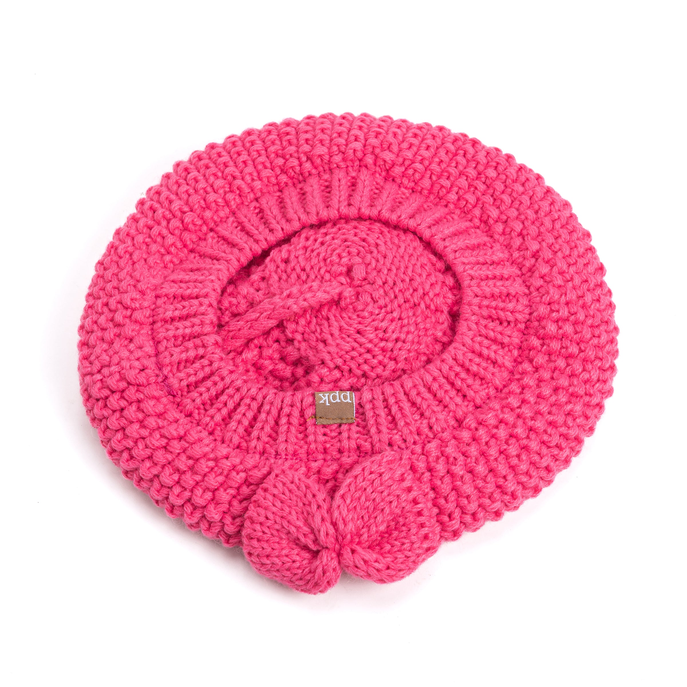 Girls Pink Beret Beanie Hat with Bow, Fleece Lined Soft Warm Fall Winter Hat