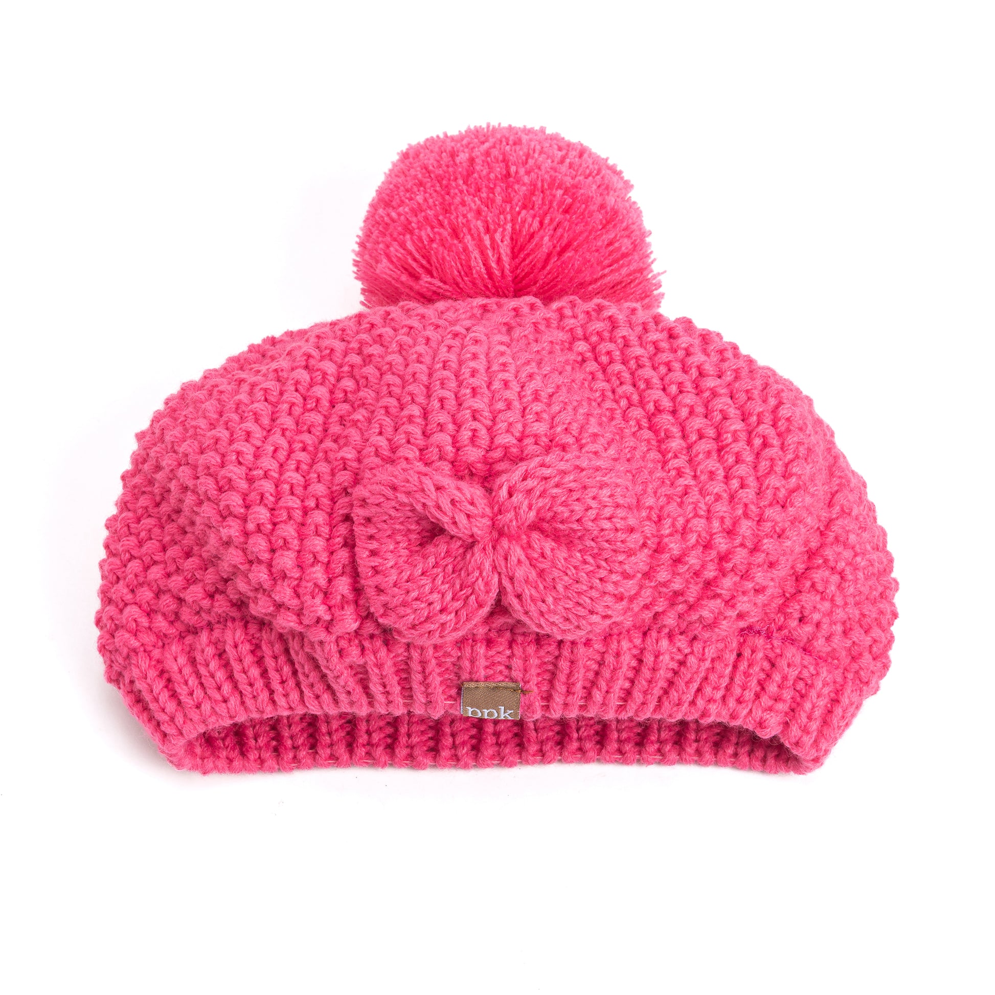 Girls Pink Beret Beanie Hat with Bow, Fleece Lined Soft Warm Fall Winter Hat