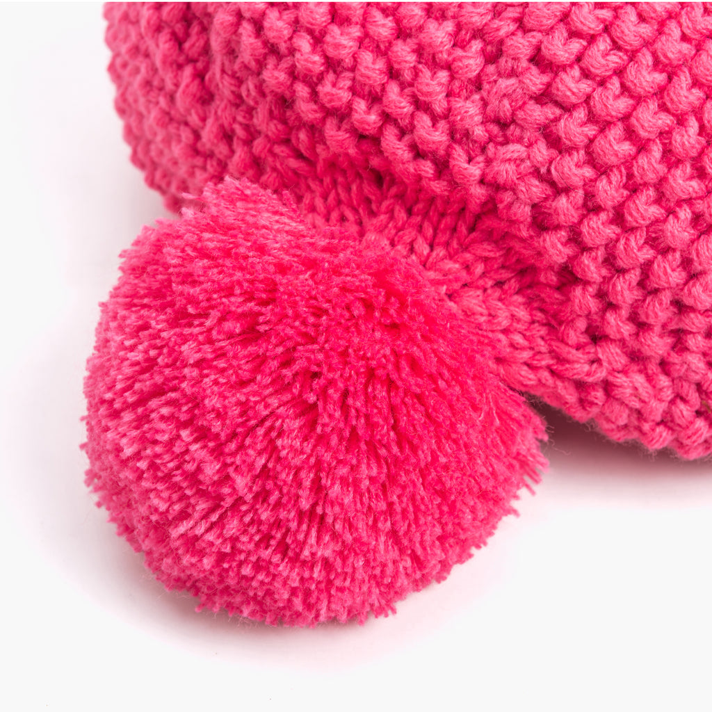 Girls Pink Beret Beanie Hat with Bow, Fleece Lined Soft Warm Fall Winter Hat
