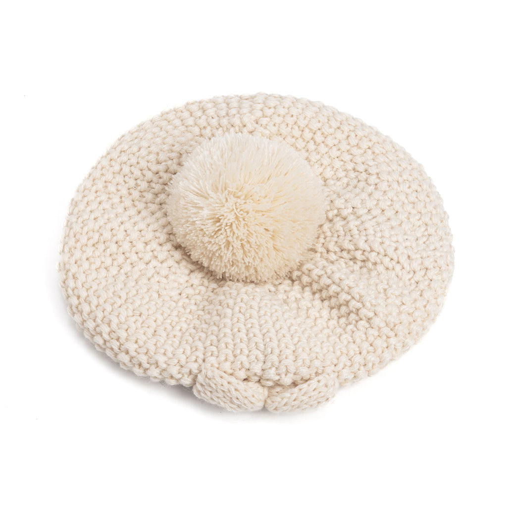 Girls White Beanie Hat with Bow, Fleece Lined Soft Warm Fall Winter Hat