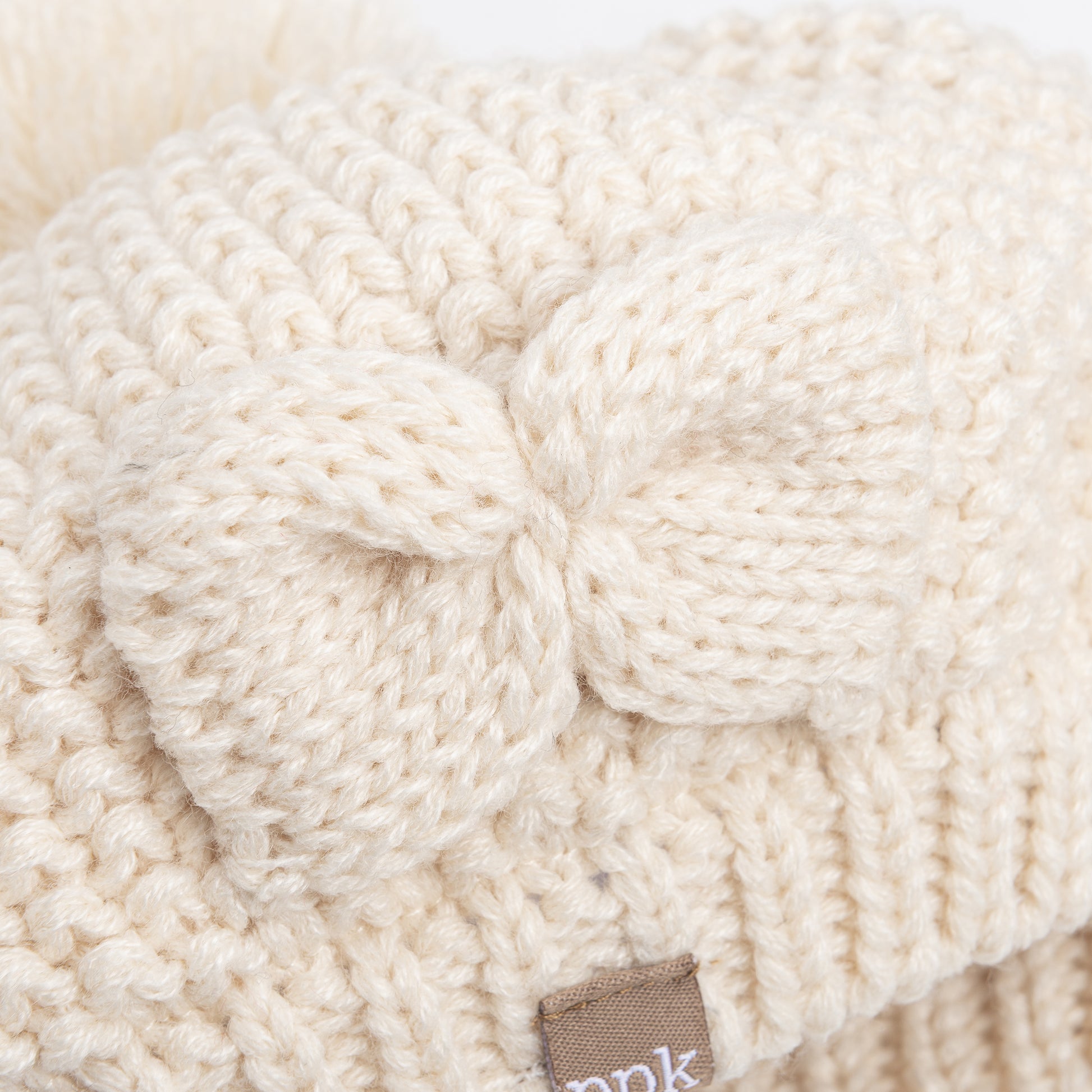 Girls White Beanie Hat with Bow, Fleece Lined Soft Warm Fall Winter Hat
